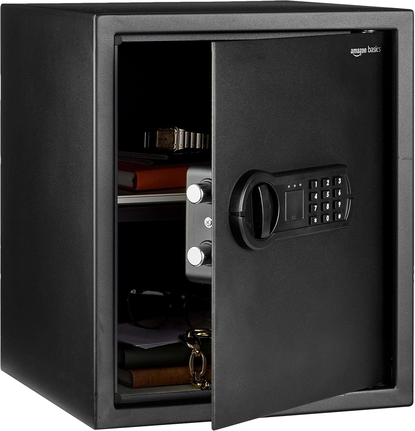 Amazon Basics Steel Home Security Electronic Safe with Programmable Keypad Lock, Secure Documents, Jewelry, Valuables, 34L, Black, 33W X 33D X 36H Centimeters image number 6