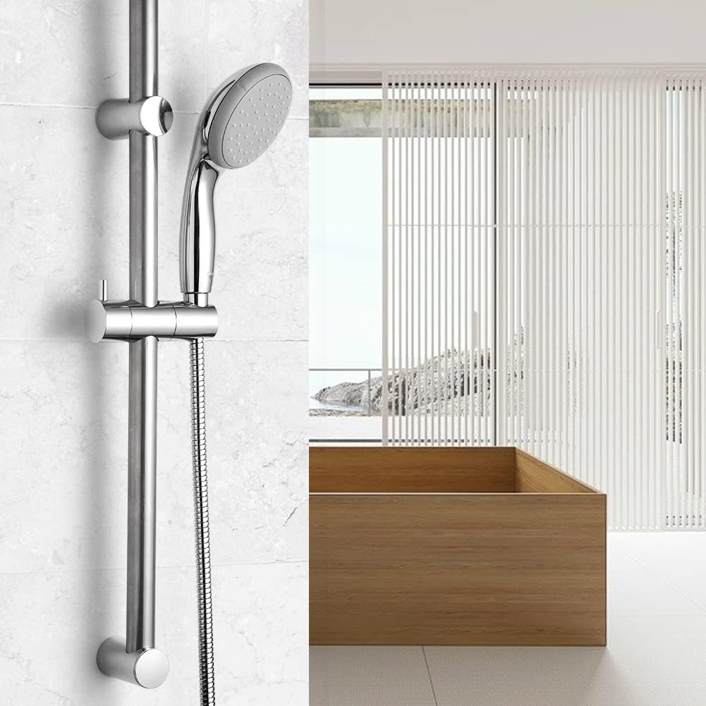 OFFO Shower Slide Bar, 62Cm(24 Inches) Segmented Wall Mounted Shower Rail Adjustable Installation Distance 28-61Cm with 360&deg; Adjustable Handheld Shower Head Holder Replacement for Shower, Chrome image number 2