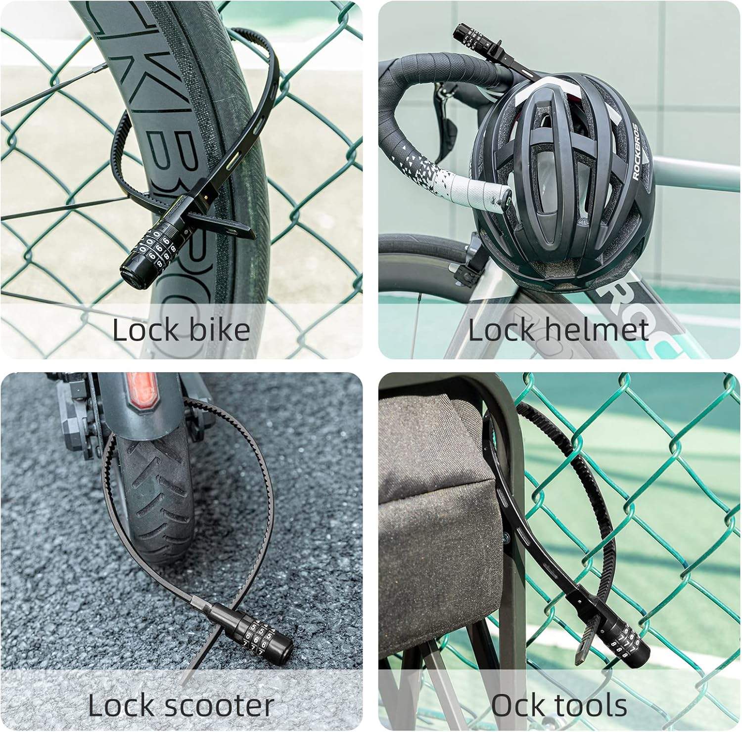 ROCKBROS Zip Tie Bike Lock Small Cable Lock Lightweight Refrigerator Cabinet Locks with Combination Flexible Helmet Bike Lock image number 2