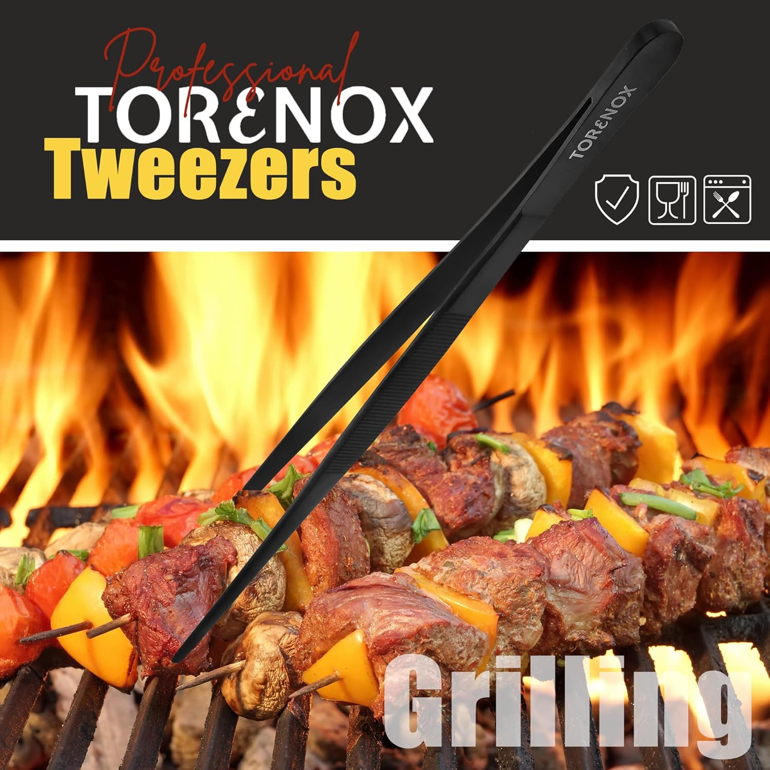 Kitchen Tweezers 10 Inch Straight and 8 Inch Offset - Culinary Precision Tongs Professional Kitchen Long Tweezers Set of 2 Pieces - BBQ, Plating, Multi-Use image number 3