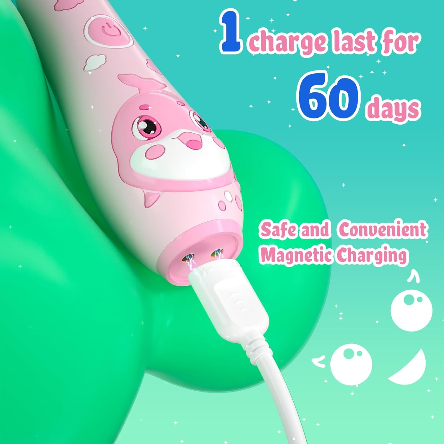 SEAGO Kids Electric Toothbrushes Rechargeable, Toddler Electric Toothbrush with Magnetic Charging, LED Observing Light, 8 Toothbrush Heads for Ages 2-4-6 Boys Girls (Pink) - Pink image number 1