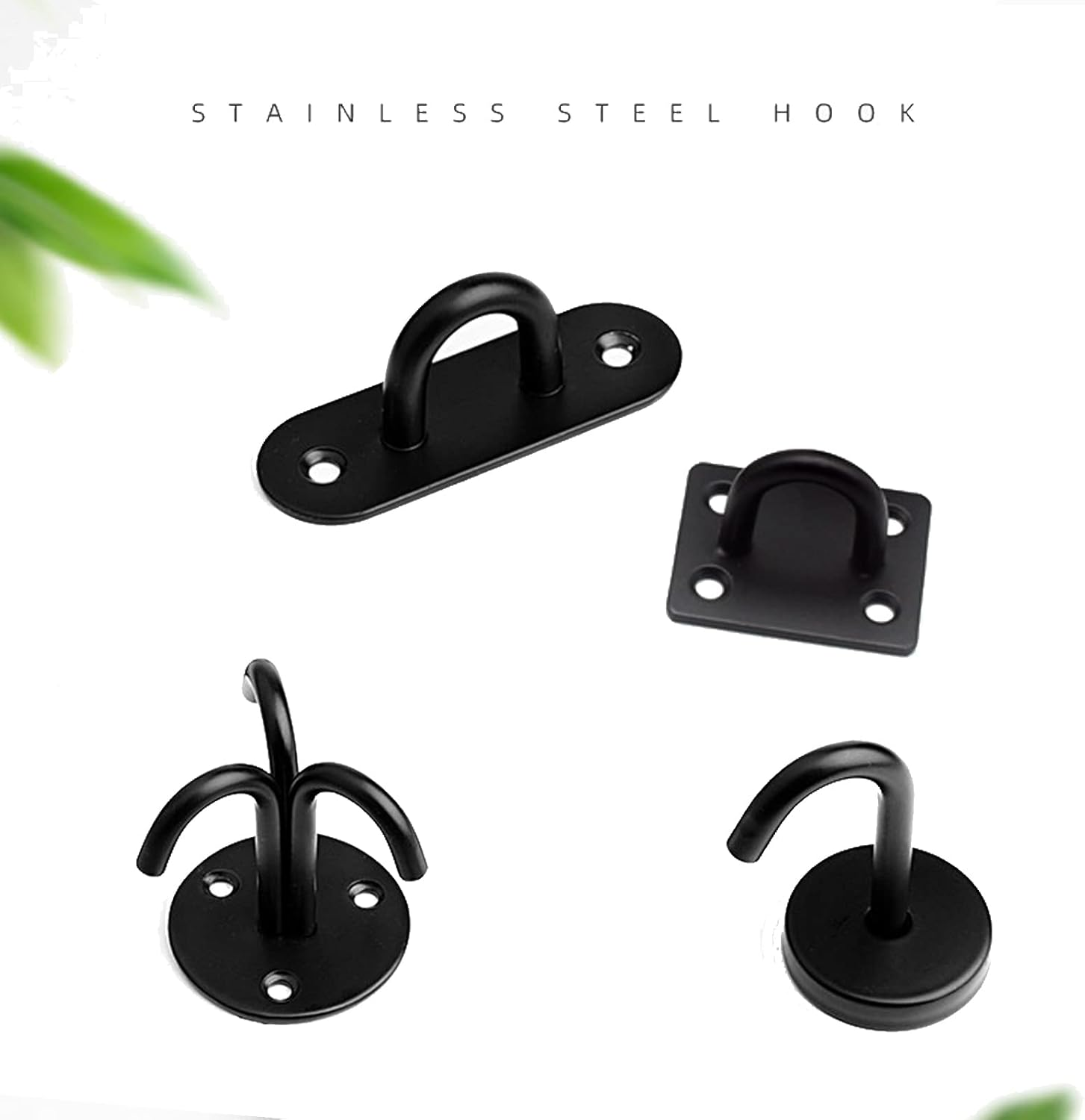 Ymaiss 6 Packs Square Stainless Steel Pad Eye Plate Hooks Strong Eye Plate U Hook Heavy Duty Ceiling Hooks Screw in U Hook Staple Hook Loop for Indoor and Outdoor Swing Suspension Black