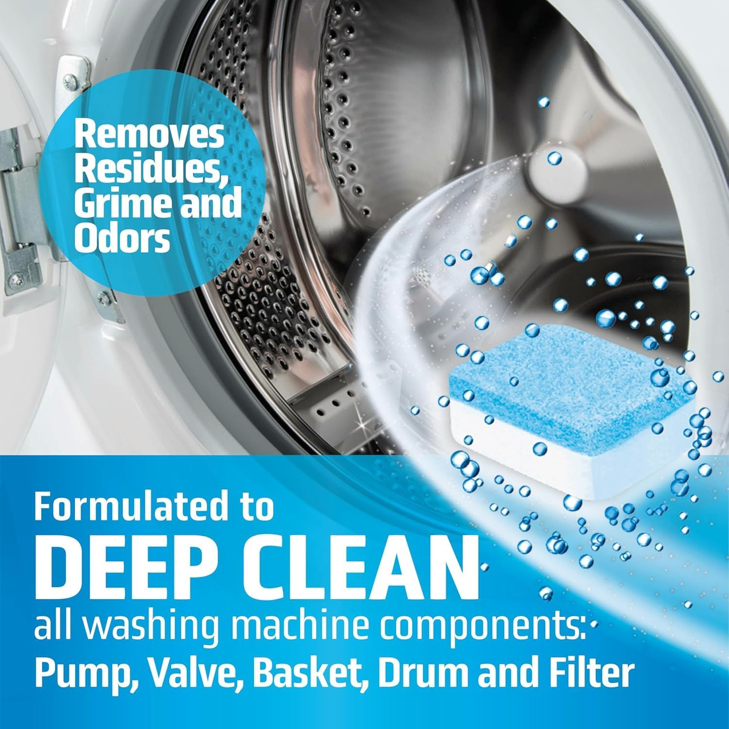 Washing Machine Cleaner Tablets 12 Pack Powerful Descaler -Deep Cleaning for HE Front Loader & Top Load Washer Septic Safe Eco-Friendly Deodorizer Clean Drum & Laundry Tub Seal- Year'S Supply image number 6