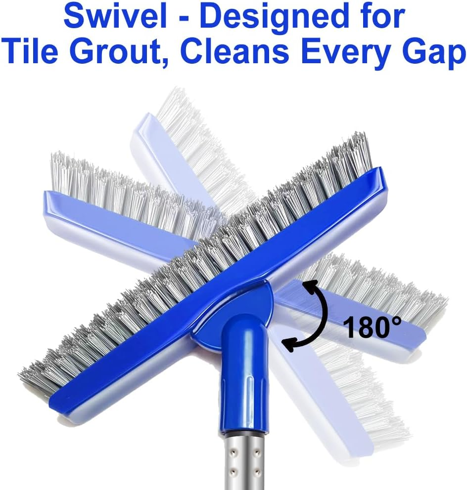 XUCAI Grout Brush with Long Handle - 180&deg;Rotation Shower Floor Scrubber Brush : Crevice Cleaning Brush for Grout Lines, Tiles, Corners, and Hard-To-Reach Areas Cleaning Tool image number 4