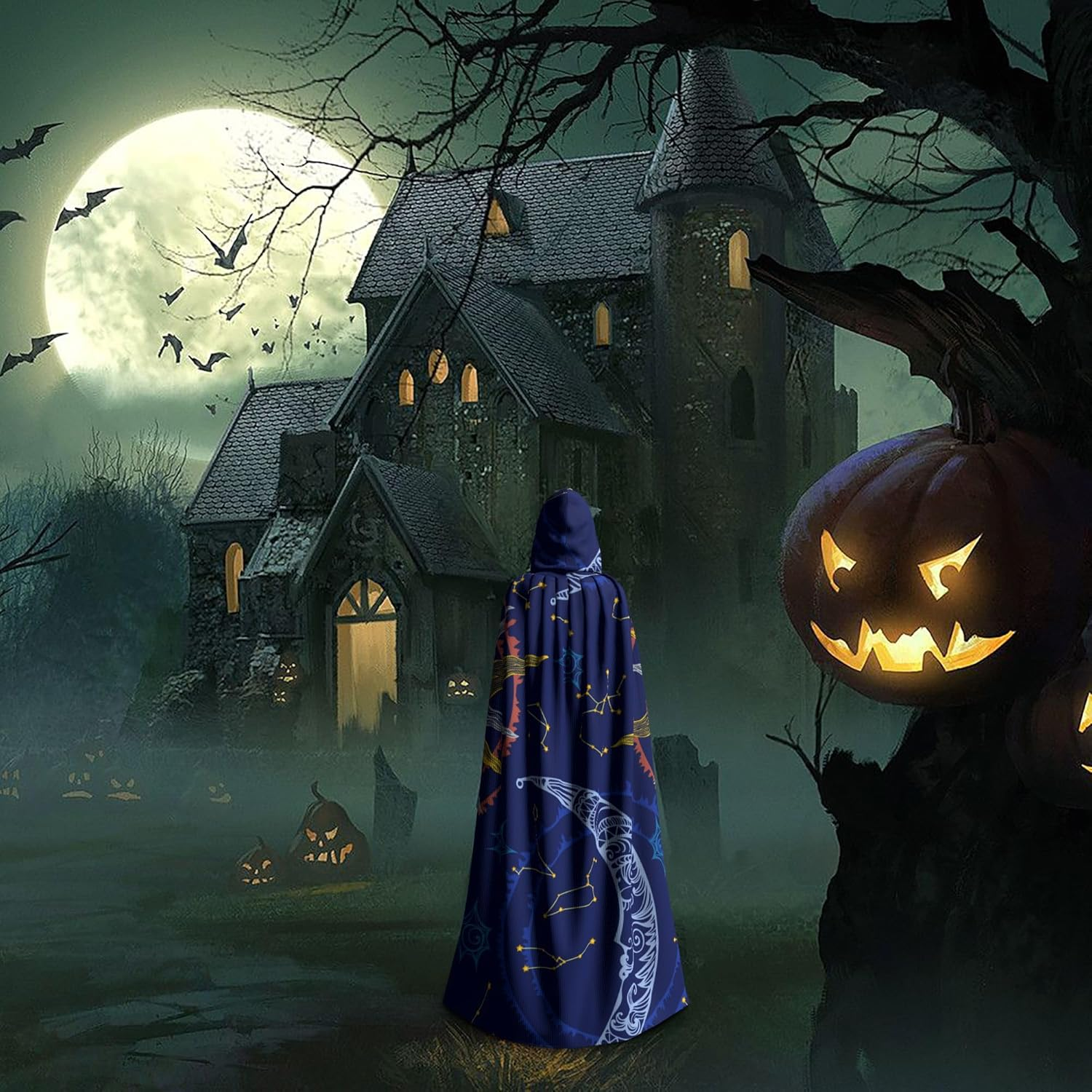 YETTA YANG Halloween Hooded Robe Cloak for Adult Men Women Christmas Hoodies Cape Cosplay Cosplay Costumes - Pagan Witch Moth image number 6