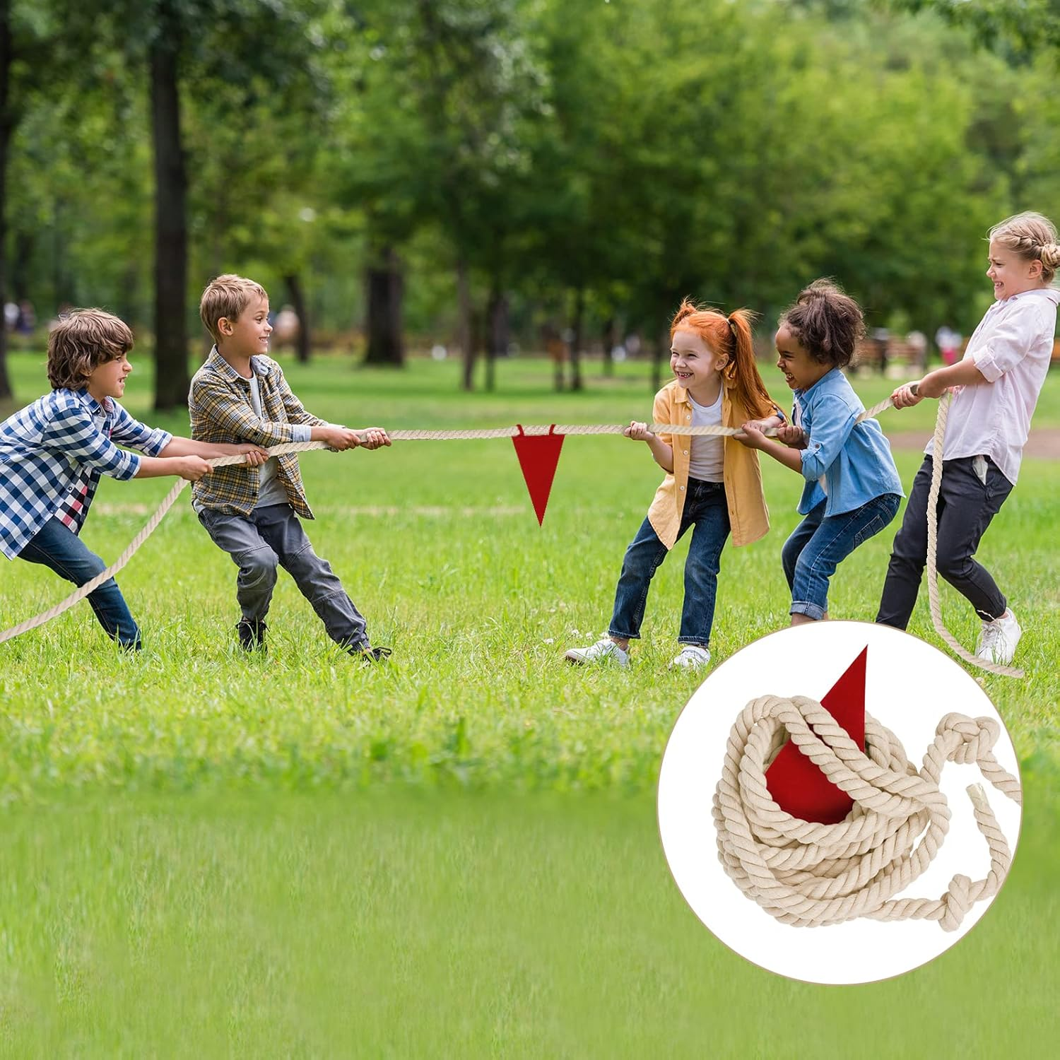 Tepartok 25FT Tug of War Rope Game Set for Kids & Adults, Family Reunion Games, Lawn & Backyard Fun, Includes Rope, Prizes, Storage Bag, Center Flag, Referee Flag & Whistle image number 3
