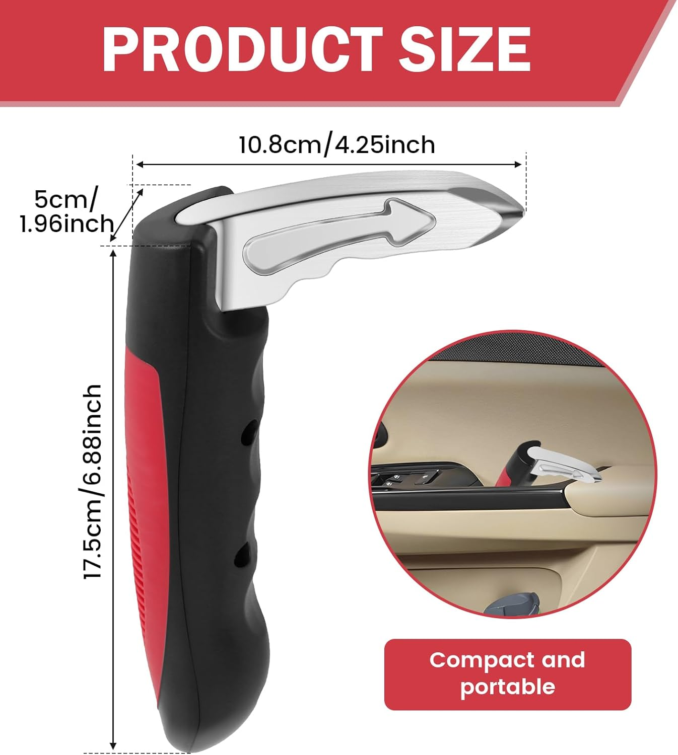 2 Pcs Car Door Assist Handle for Elderly, 2 in 1 Car Door Support Handle, Multifunction Vehicle Support Handles Window Breaker Emergency Tool Easy Exit Handles (Red) image number 6