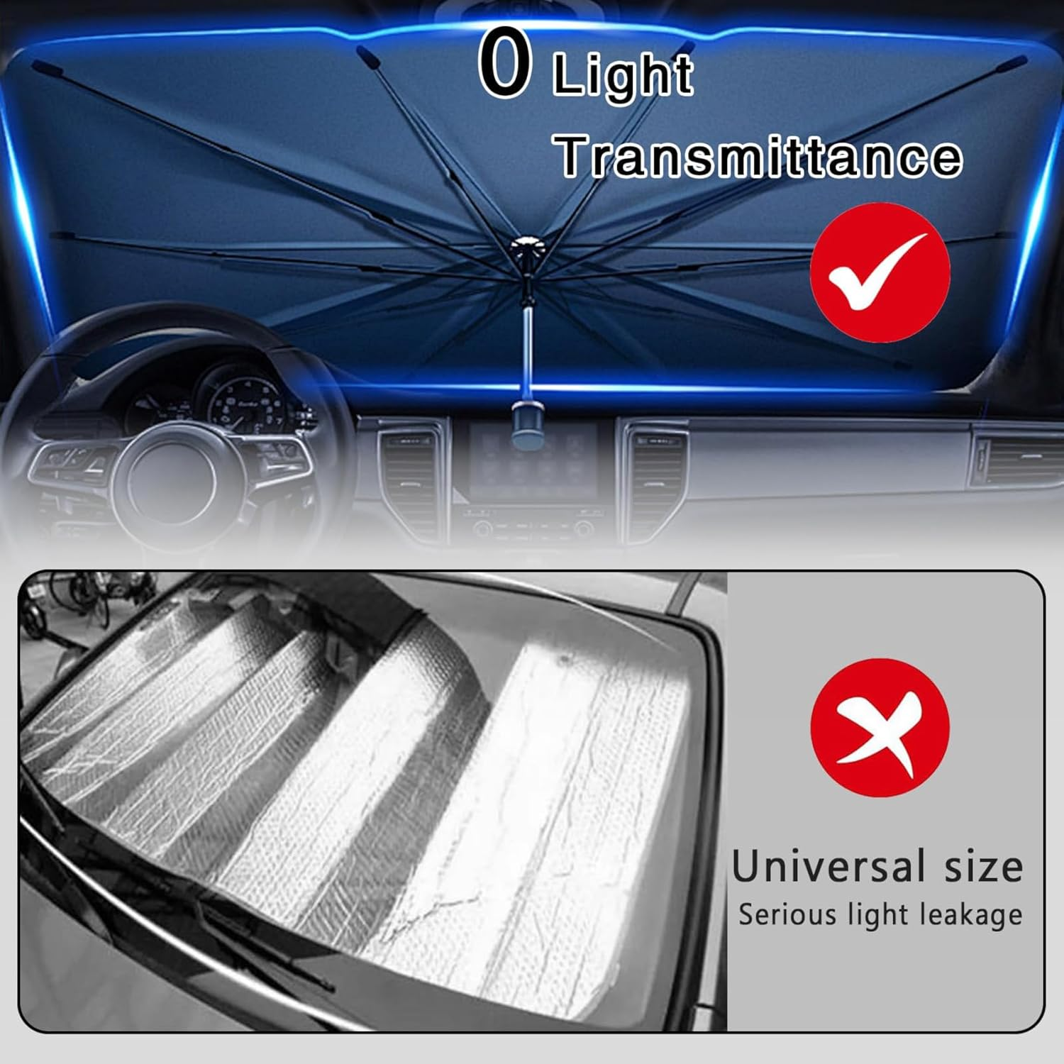 Foldable Car Windshield Sun Shade - Reflective Umbrella Sunshade Cover, UV and Heat Blocker, Universal Fit for All Car Front Windows image number 2
