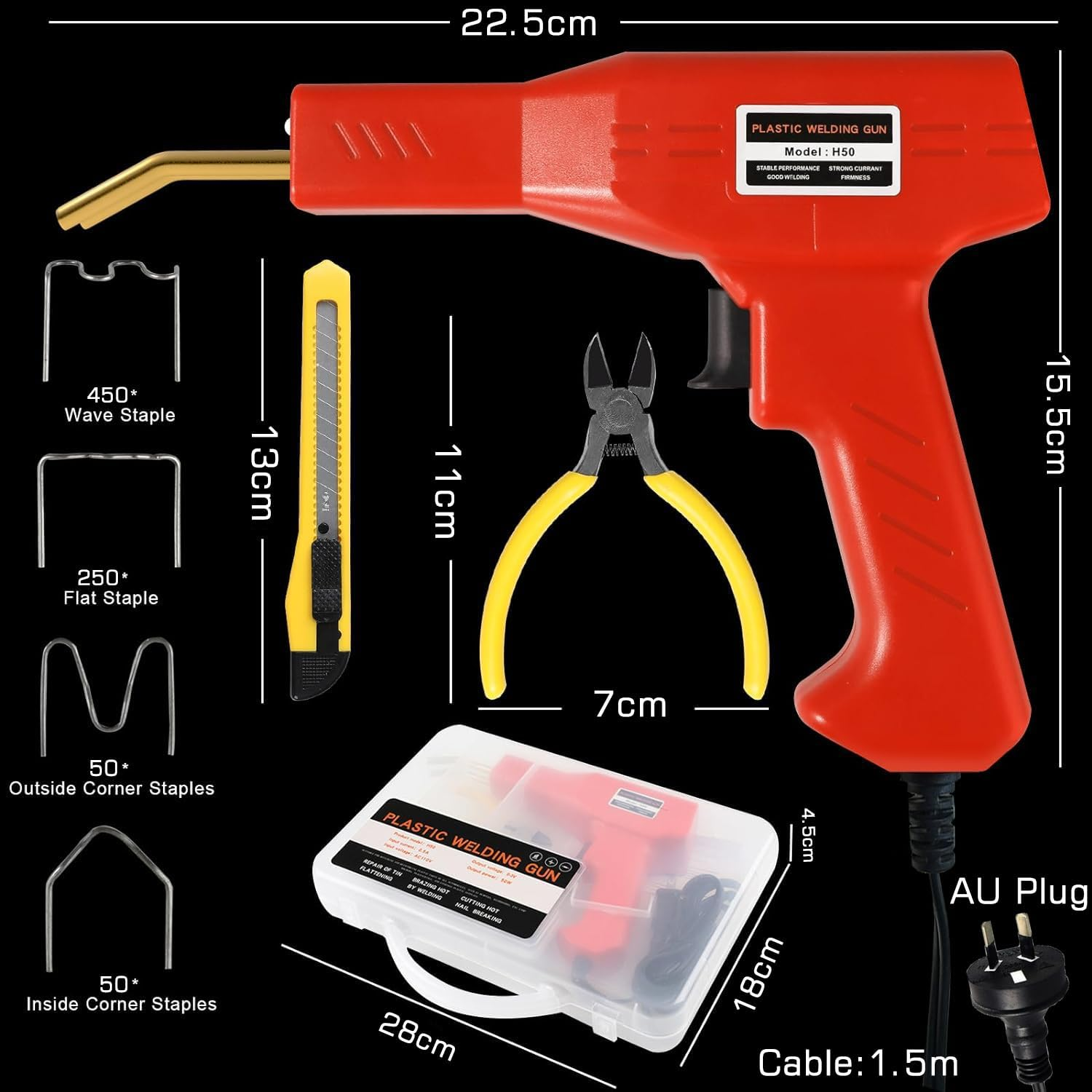 Upgraded Plastic Welder with 1000PCS Staples, Plastic Welding Kit, Hot Stapler Kit, Plastic Welder Gun Kit, Car Bumper Repair Kit, Plastic Repair Kit, Portable Toolbox (Red) image number 1