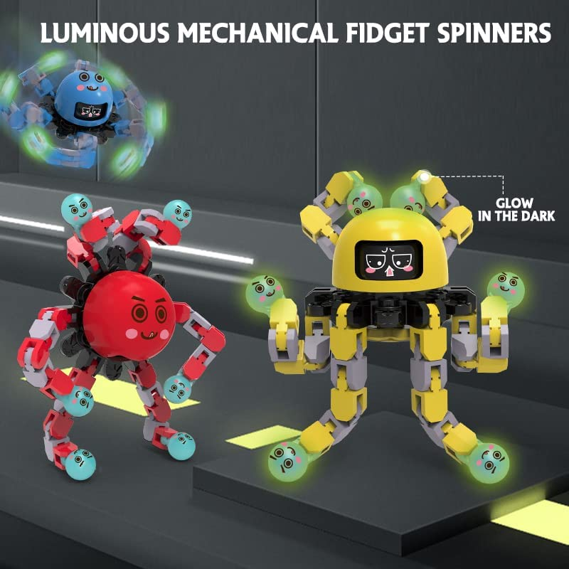 Transformable Fidget Spinner Toys, 3 Pack Fun Cartoon Face Swap Fingertip Spinner, Glow in the Dark, Deformable DIY Mechanical Chain Robot Fingertip Gyros, Decompression Gifts for Kids and Adults