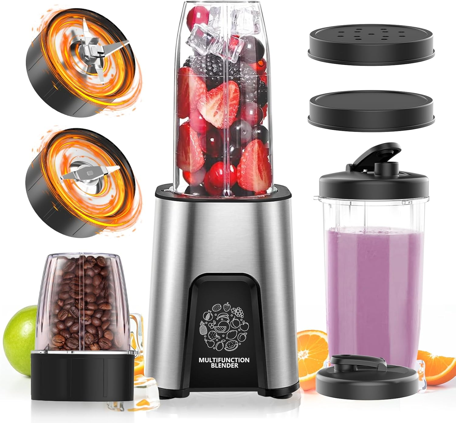 Smoothie Blender, 850W Personal Blender for Shakes and Smoothies, Blenders for Kitchen, Smoothie Juice Mixer with 2X 650Ml Travel Cups & 300Ml Grinding Cup,Smoothie Maker with Bpa-Free (Silver) image number 5