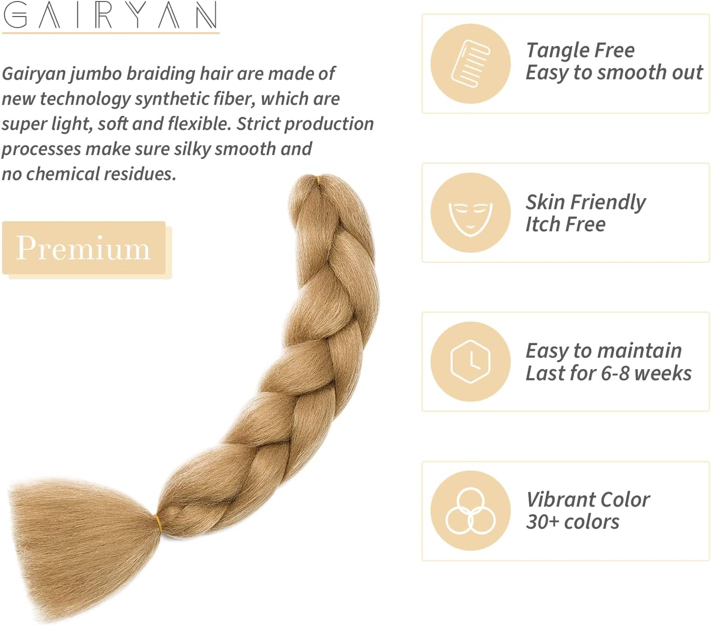 Gairyan Braids Extensions Braiding Extensions Synthetic Hair for Braiding 1 Piece 100 G 24 Inches Jumbo Braiding Hair Ombre Synthetic Box Braid Hair Extensions Braids Afro for Crochet Twist (Dark Blonde)