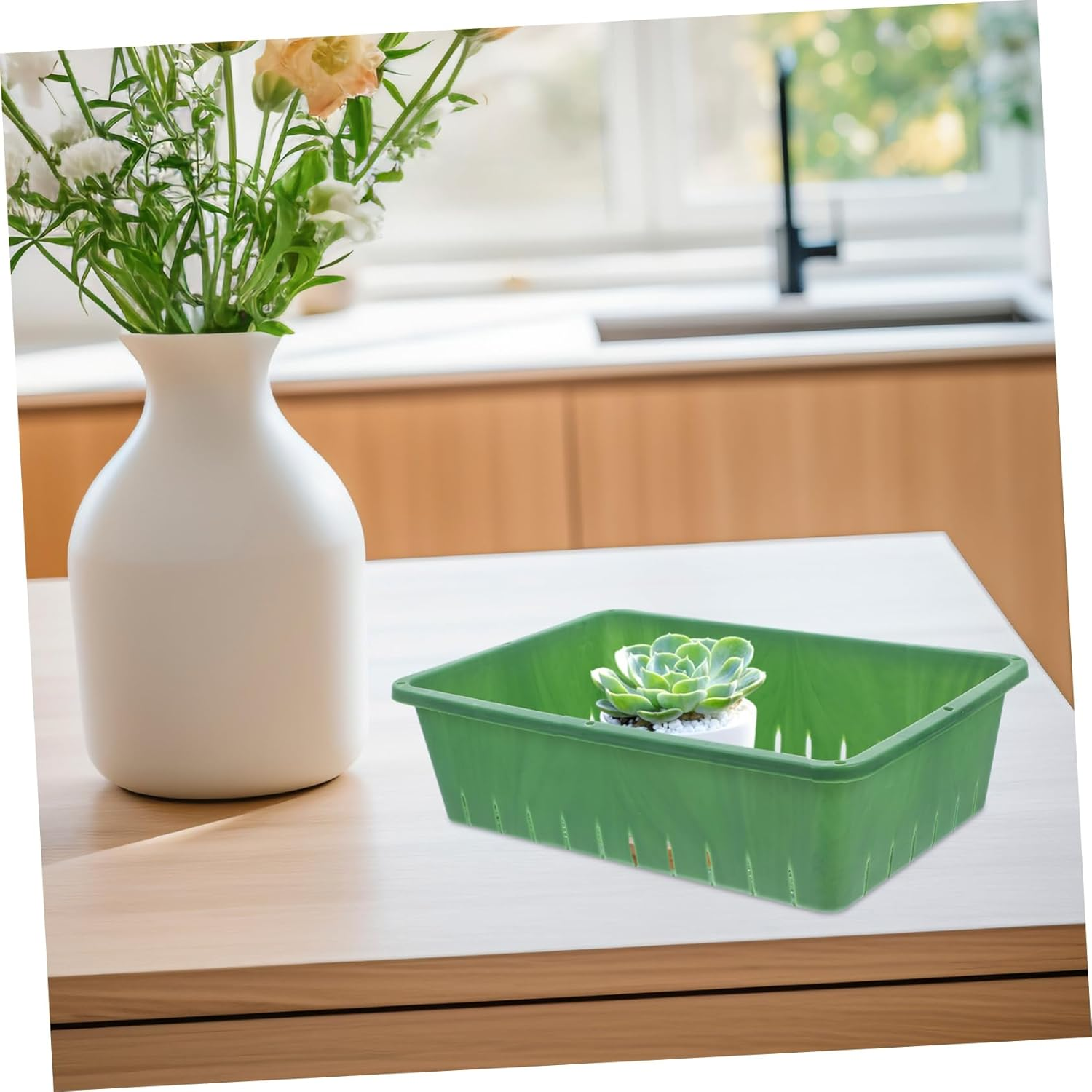 CAXUSD Seedling Tray and Planter Tray for Indoor Gardening Small 26&times;18&times;7Cm Plastic Nursery Supply Breathable Design with Proper Air Circulation 2Pcs Green Rectangular Seedling for Seed image number 1