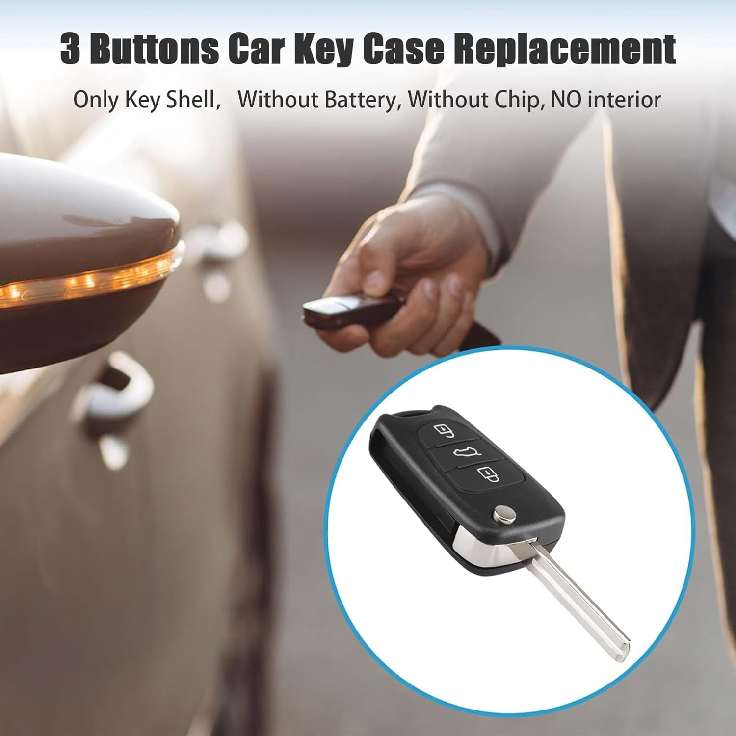 Haakhui 3-Button Flip Key Fob Remote Case Shell Replacement,No Electronics Case Shell Only ,Compatible with Hyundai I30 I20 Elantra Car Key Case image number 4