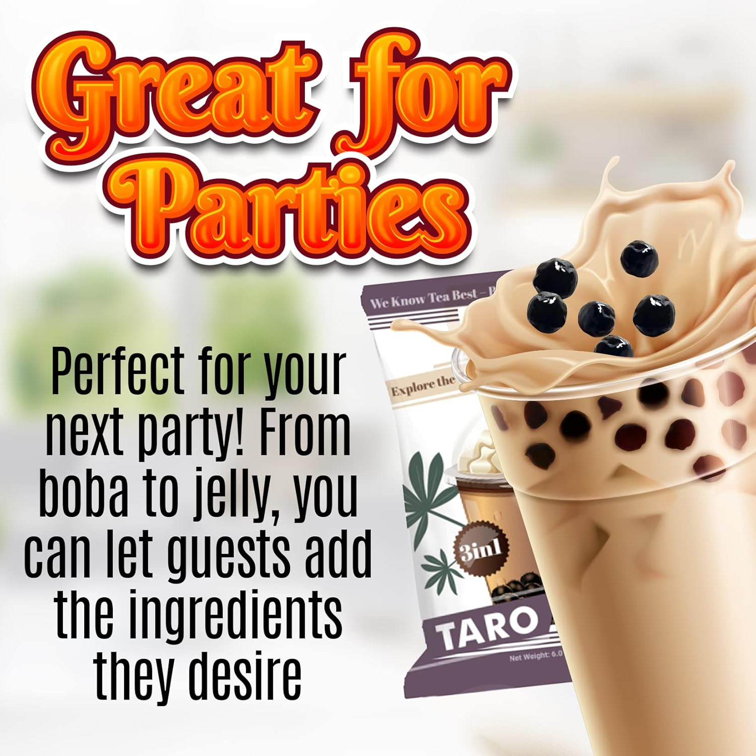 Ultimate DIY Bubble Tea Kit - 6 Flavors with Taro, Lychee, Coconut, Mango, Milk Tea, and Thai Tea - Makes 36 Drinks with Straws and Authentic Boba