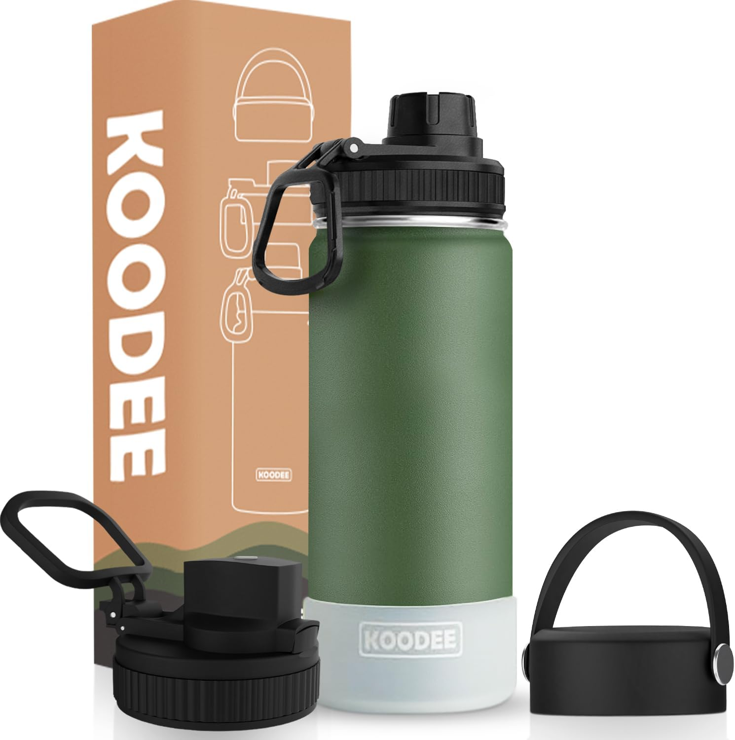 Koodee 470Ml Water Bottle for Kids Stainless Steel Vacuum Insulated Sports Water Bottle with Straw Lids, Reusable Leak Proof Water Flask for School(16Oz Black)