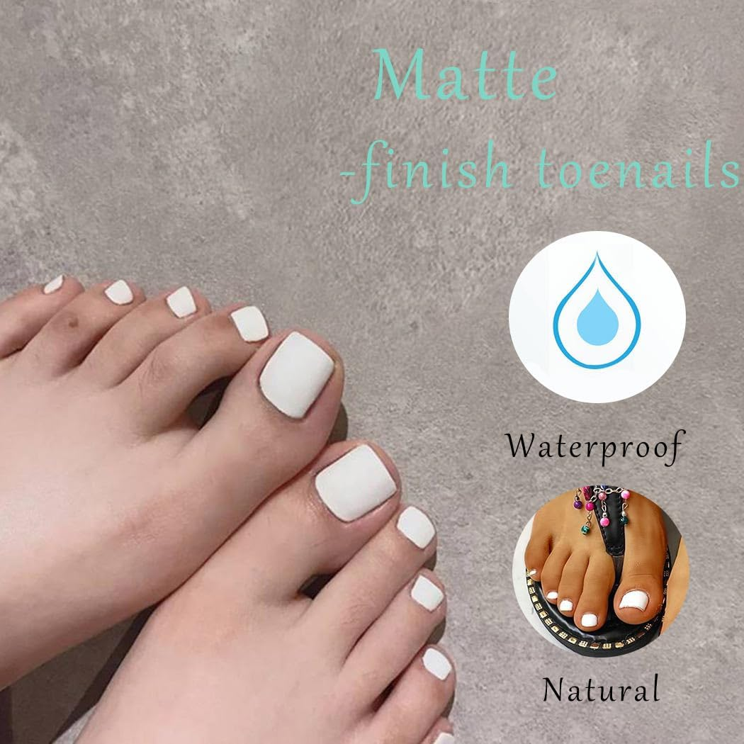 Outyua Solid Square Fake Toenails Matte Press on Toe Nails Short Acrylic False Toes Nails Cute Artificial Beach Full Cover Toenail White for Women 24 Pcs (White) image number 6