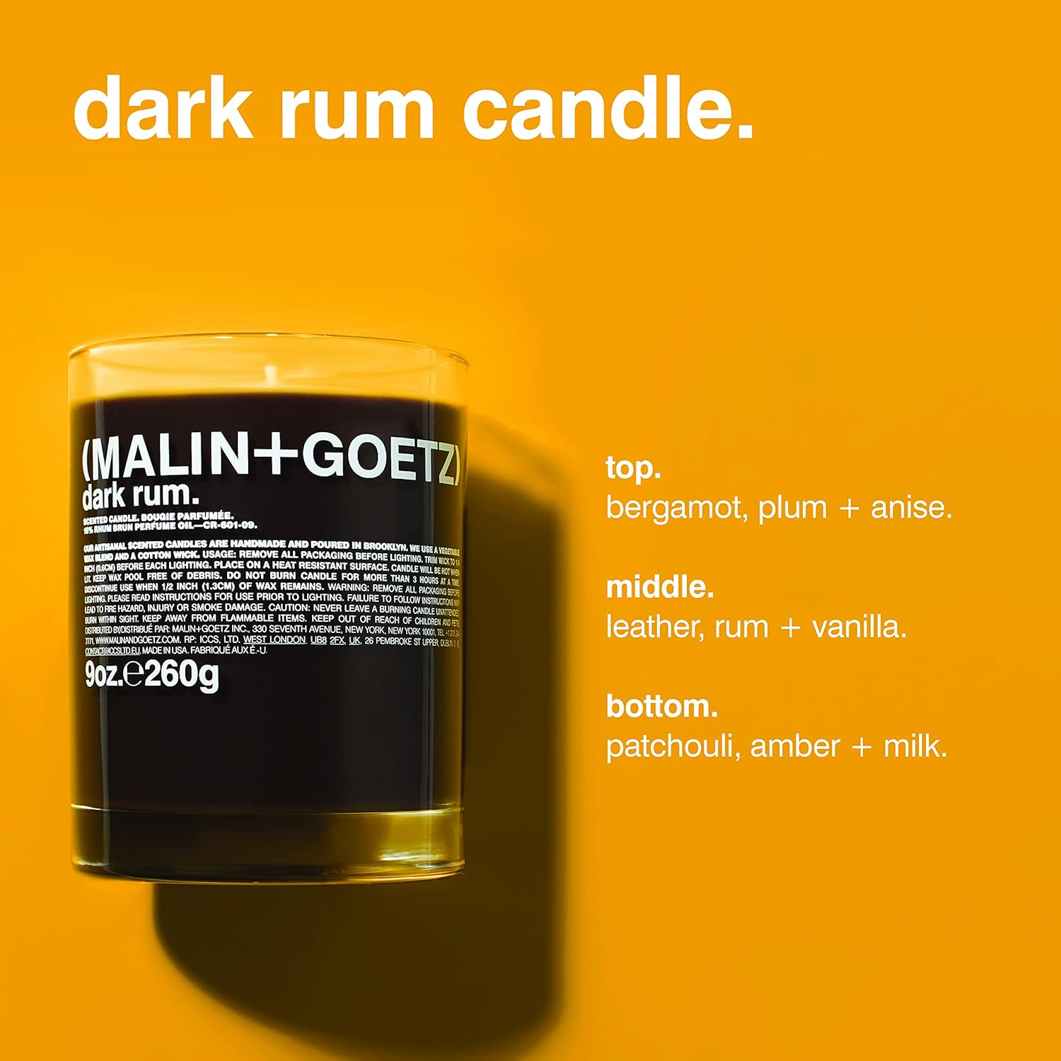 MALIN+GOETZ Women'S Dark Rum Candle, Dark Rum, Brown, 9.0 Fl Oz