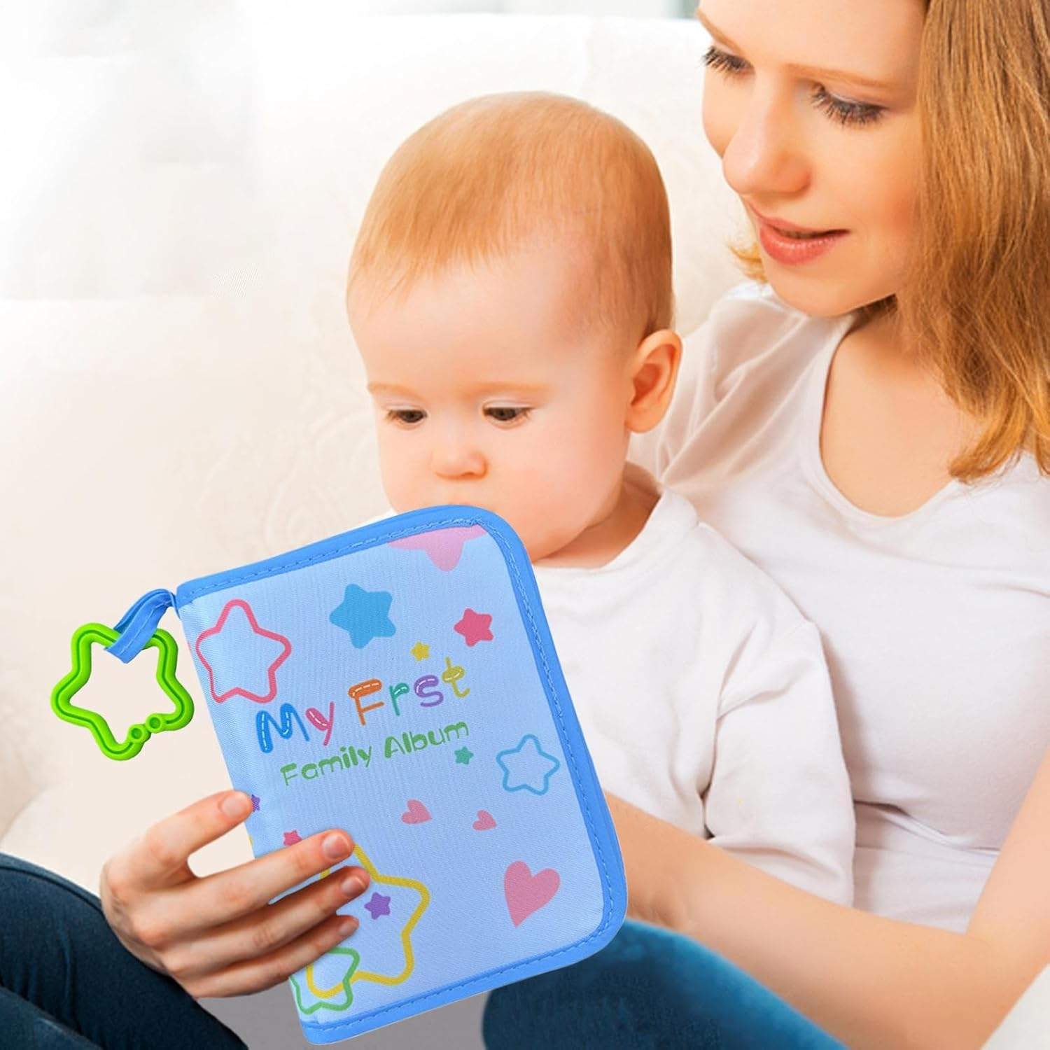 Organic Cotton Baby Photo Album Fabric Baby Book Photo Album with Latex Pendant and Safety Mirror as Memory Album - to Remember Faces Names for Children Birthday image number 4