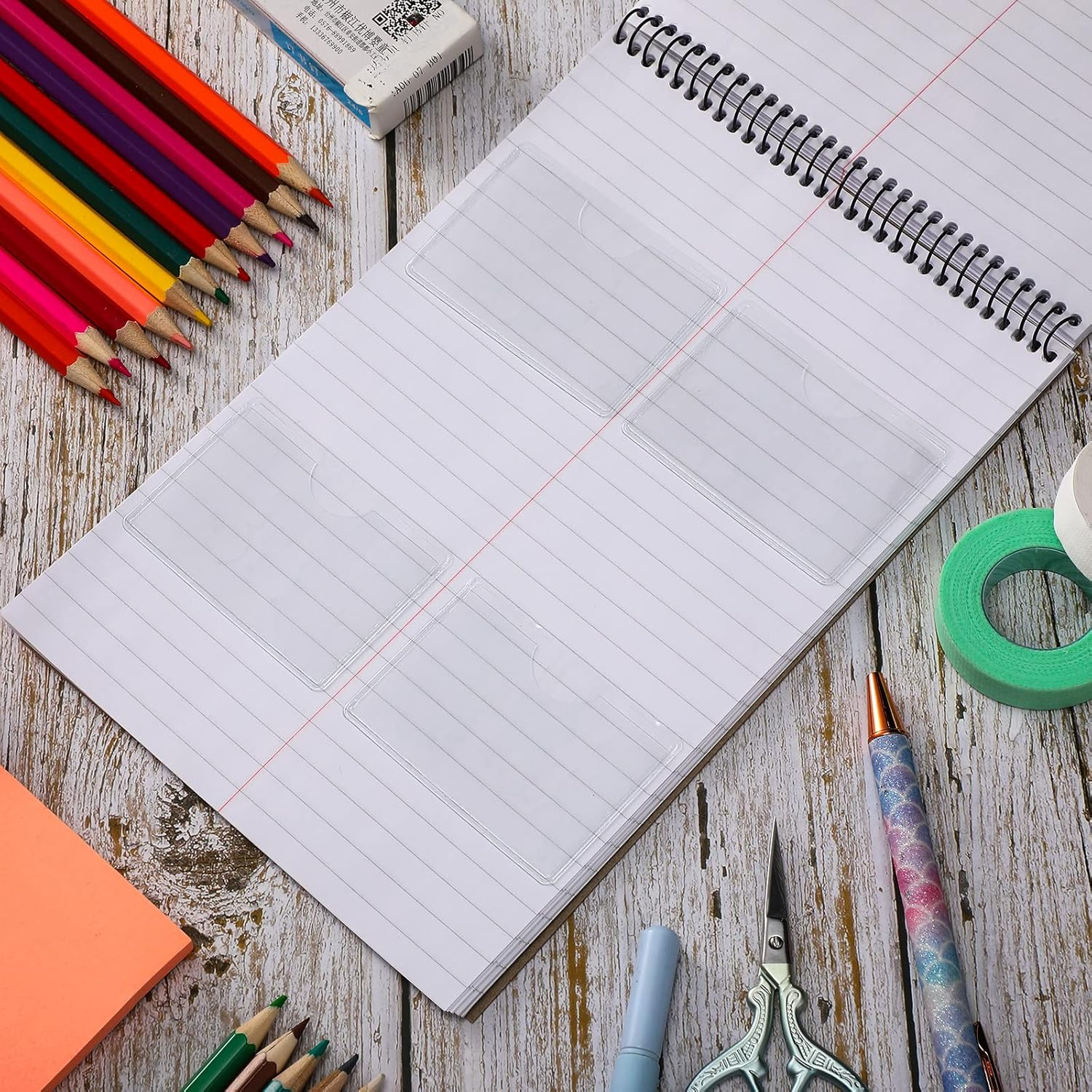 Clear Adhesive Pockets Self Adhesive Label Holder Adhesive Pockets for Planners Business Card Pockets Organizing and Protecting Index Cards, Business Cards, Photos, 5 Sizes(50 Pieces) image number 4