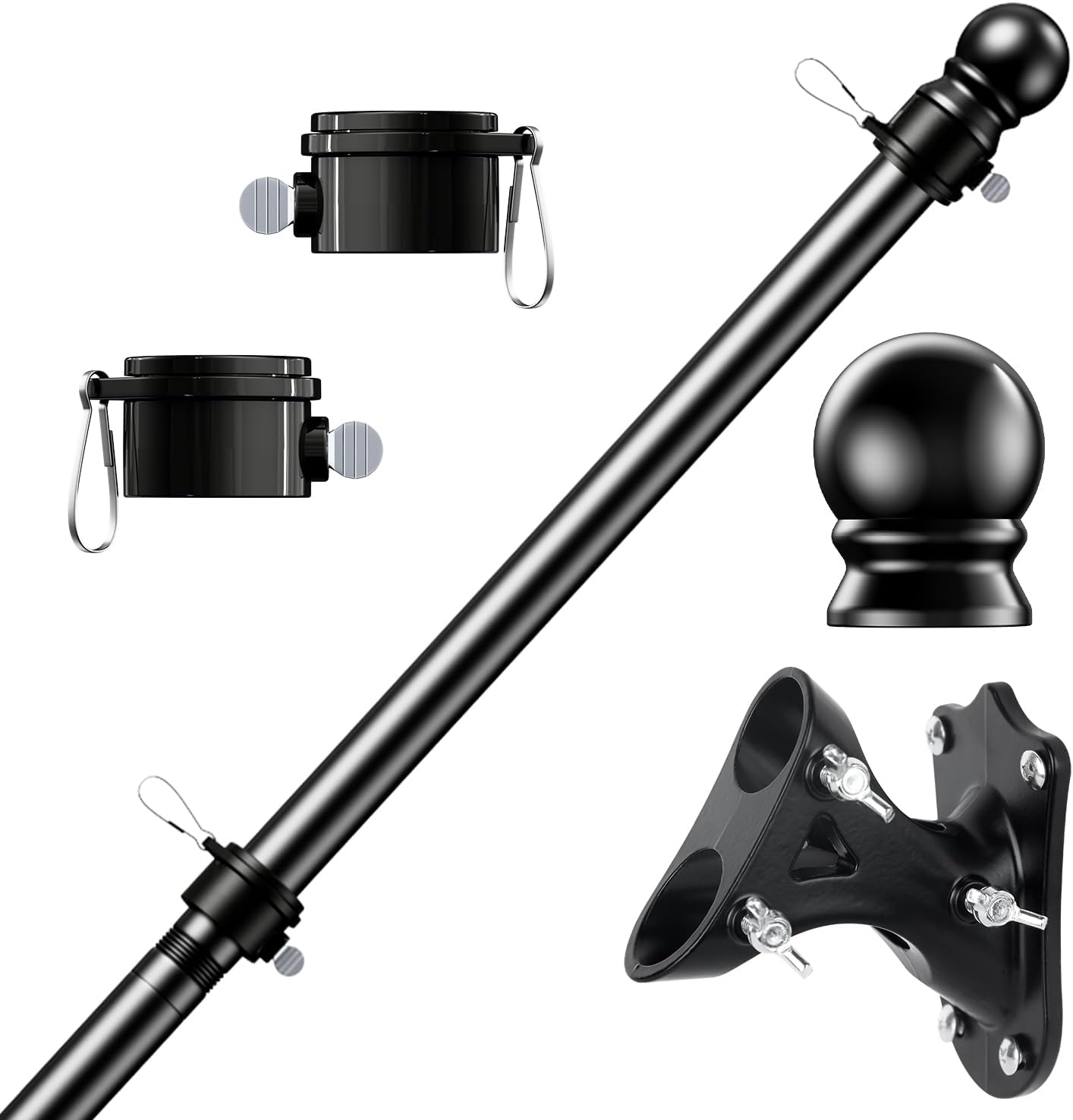 PHITRIC Flag Pole, Tangle Free Spinning Stainless Steel Rustproof Flagpole for 3X5 Sports Fan Outdoor Flags for outside House (Silver, 5FT, without Bracket)