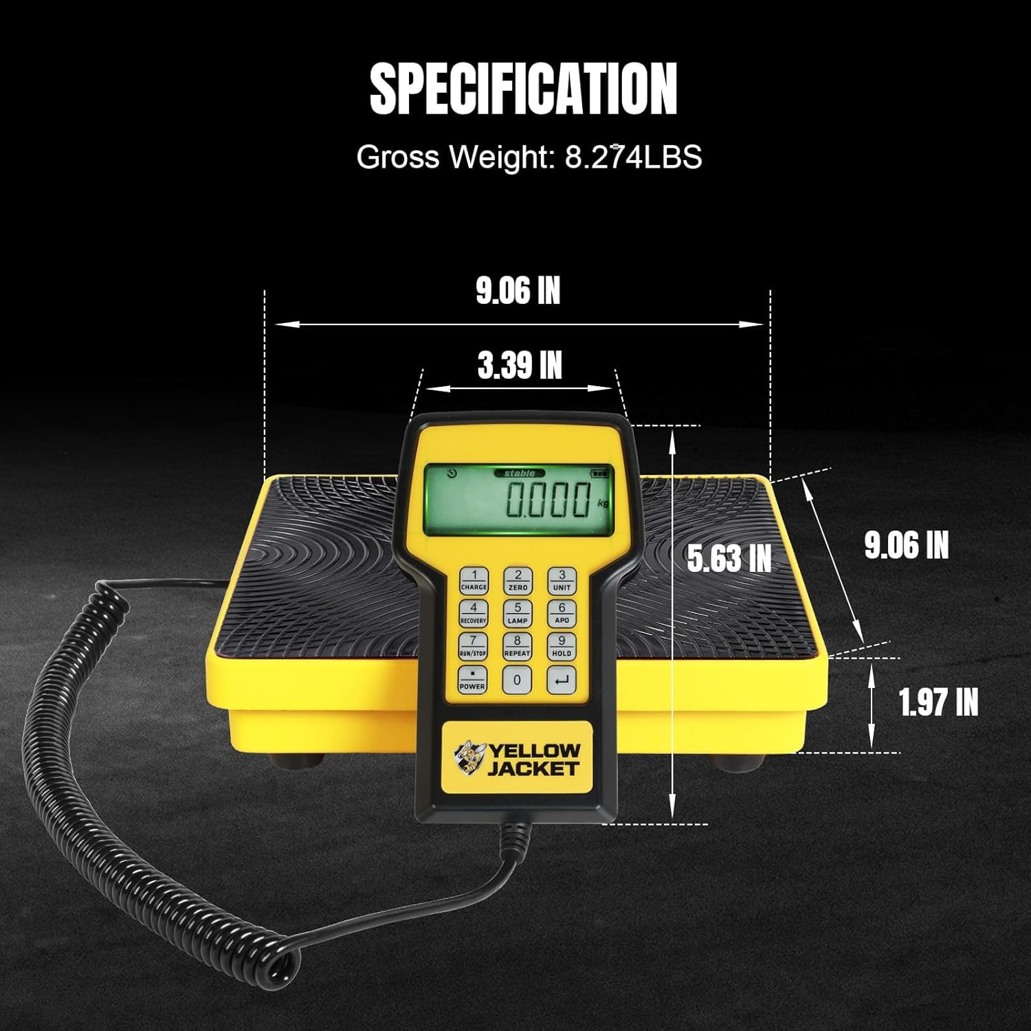 YELLOW JACKET Upgraded Refrigerant Scale 220 LBS High Precision Programmable HVAC Electronic Charging Weight Scale with Portable Case for All Recovery Tanks image number 6