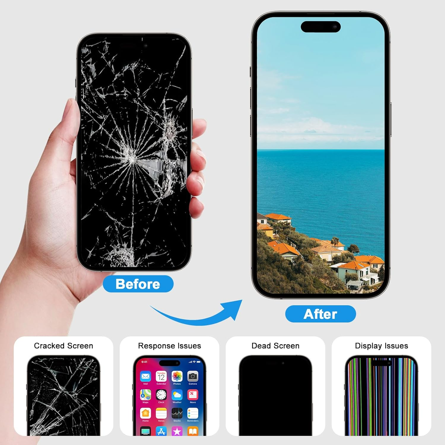 For Iphone 15 Pro Max Screen Replacement ，Wholesale Full HD LCD Display 3D Touch Digitizer Frame Assembly with Waterproof Adhesive for (Models A2849,A3105,A3106,A3108) 6.7 Inch,No Repair Tools image number 6