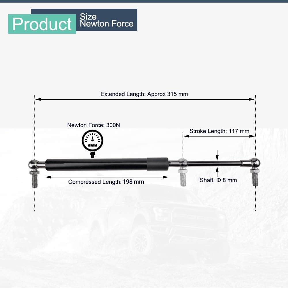 URSA 4X4 Heavy Duty 2 X Gas Struts 315Mm 300N 8Mm Shaft for Caravan, Trailer, Canopy, Toolbox, Window Strut Spring image number 5