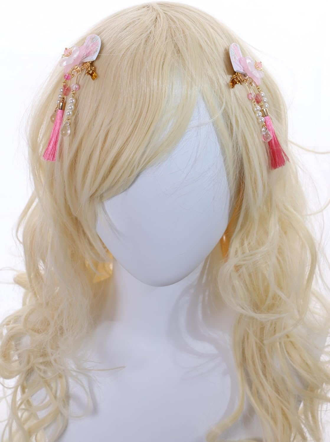 C-118-3 Pink Fan Shape Sakura Cherry Blossom Tassels Hair Clip Hair Clip Hair Clip Japanese Geisha Kimono China Hanfu Accessory image number 2