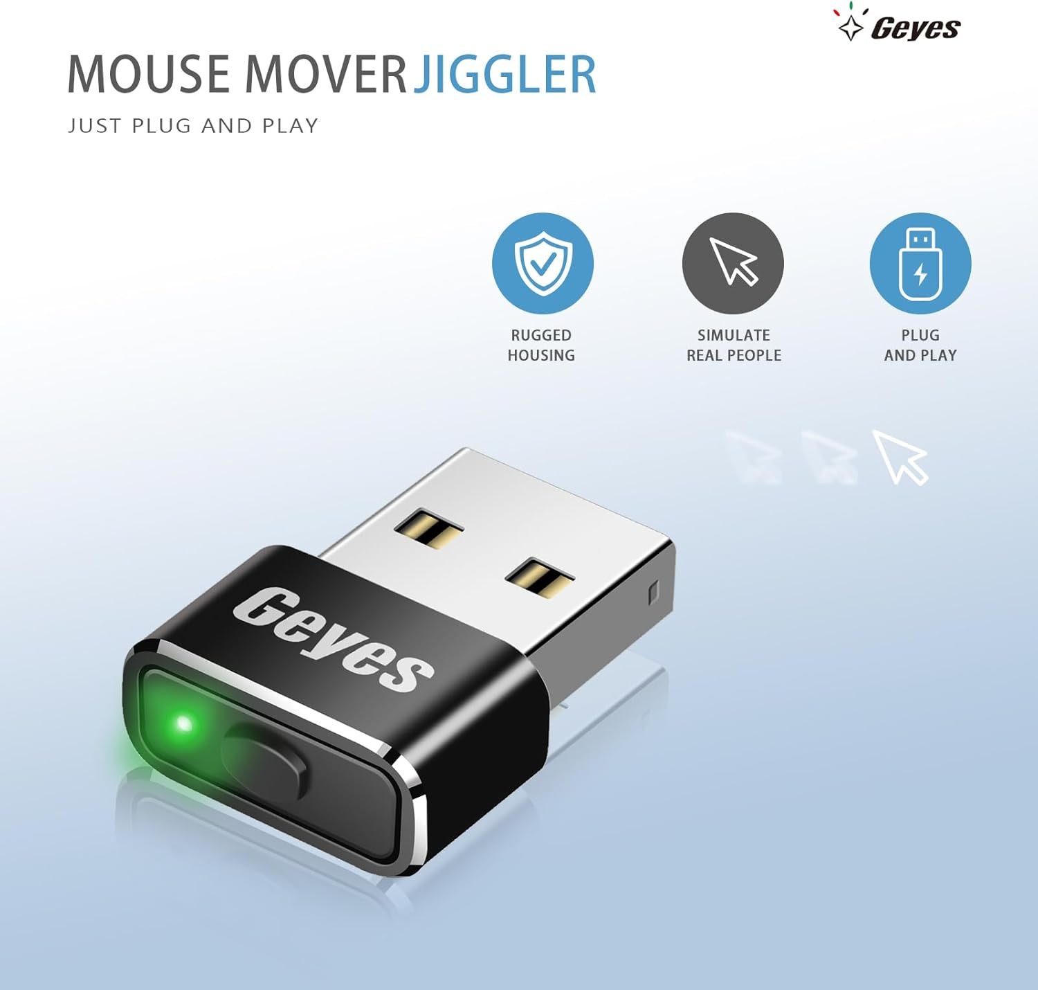 Geyes USB Mouse Jiggler, Undetectable Mouse Mover Device Has Two Swing Modes Jiggle and Multi-Track,Keeps for Computer/Laptop Awake, Driver-Free, Plug-Play，With Switch (Metal Black) image number 4