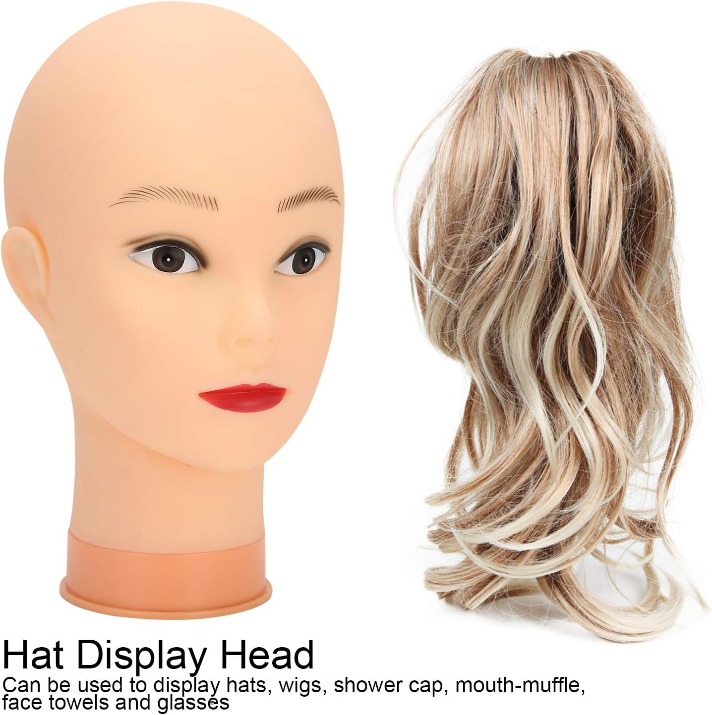 Wig Head Stand, Hat Wig Display Mannequin Head Hairpieces Stand Holder, Makeup Training Practice Manikin Head for Wig, Hat, Caps, Headdress (PVC Simulation Skin) image number 6