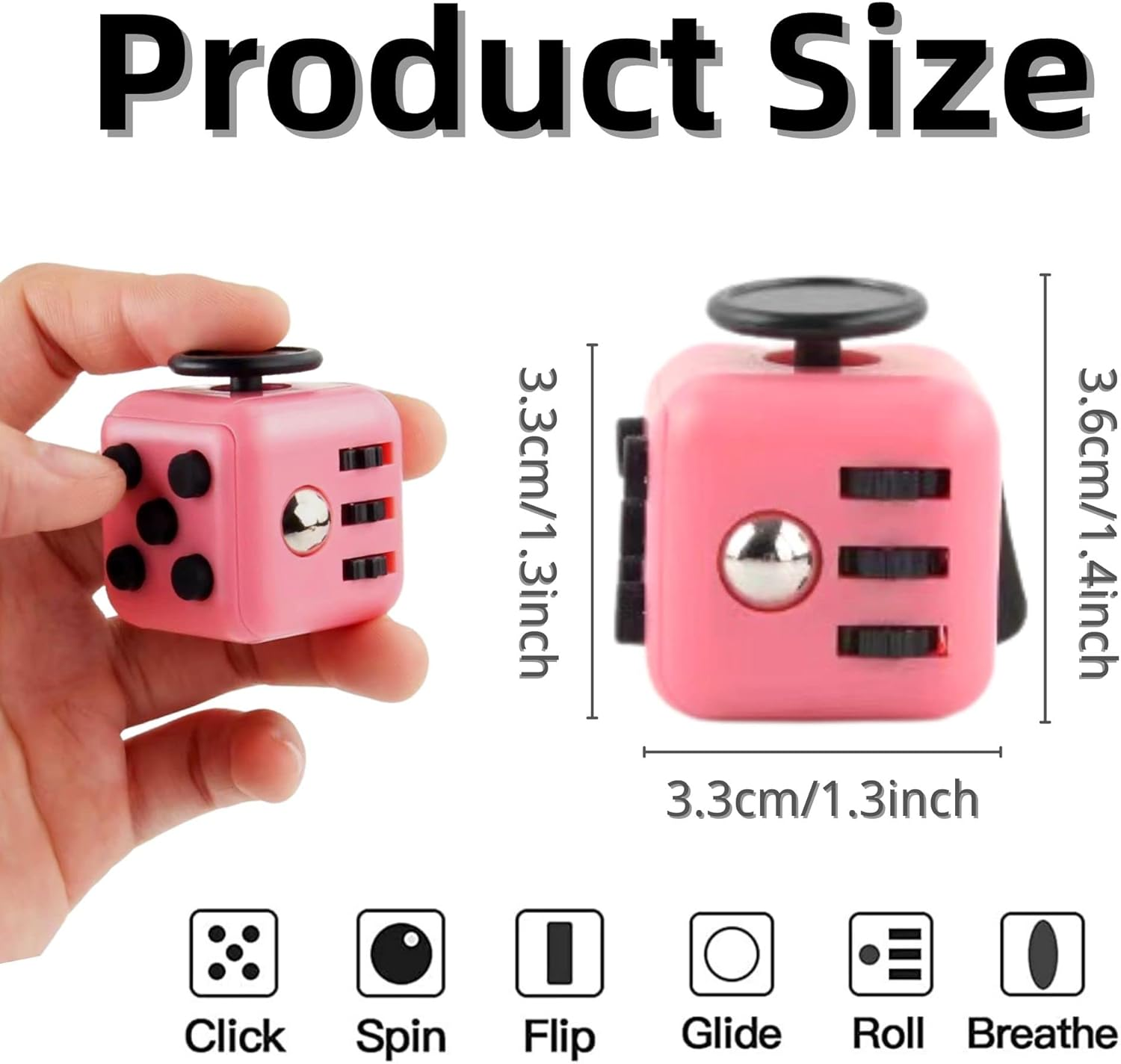 Fidget Cube, Pink Anti-Stress Cube with 6 Different Sides, Portable Anxiety Relief for All Ages