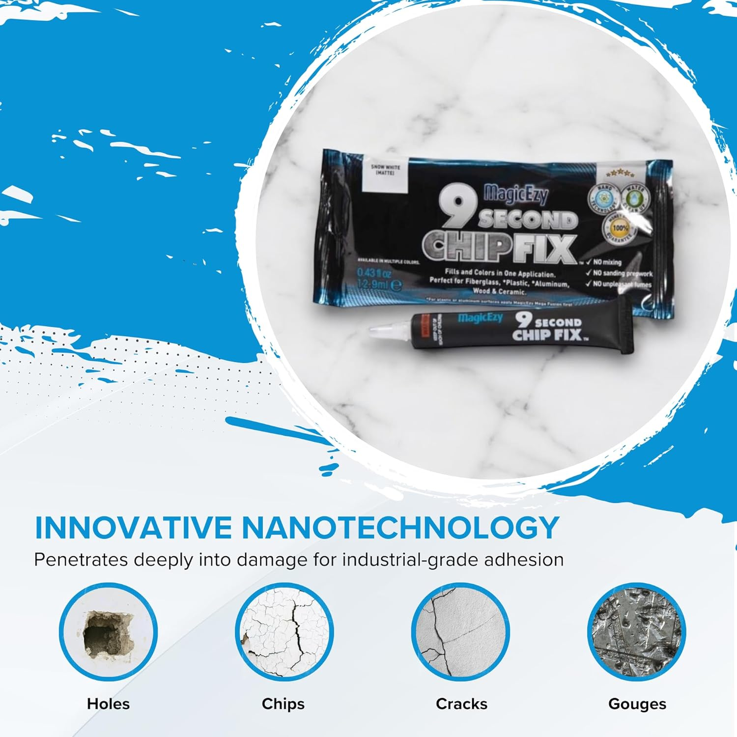 Magicezy 9 Second Chip Fix (Snow White) - Fix Fibreglass Damage Fast - Gouges, Holes, Deep Cracks and Chips - Ultra Strong Marine Epoxy Repair Filler for Fibreglass Boats image number 4