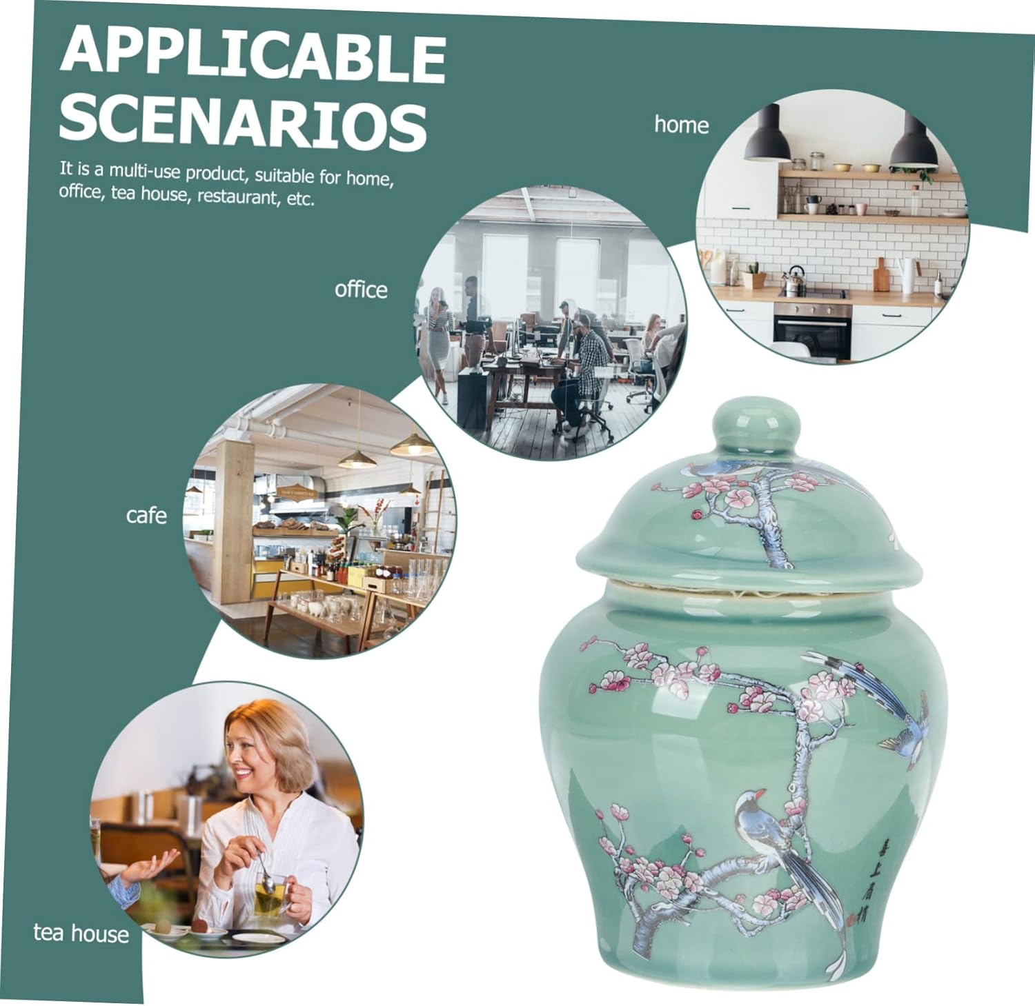 GOOHOCHY Chinese Style Ceramic Tea Jar Small Size Airtight Porcelain Canister Loose Tea Container Antique Food Storage Jar for Kitchen and Home image number 5