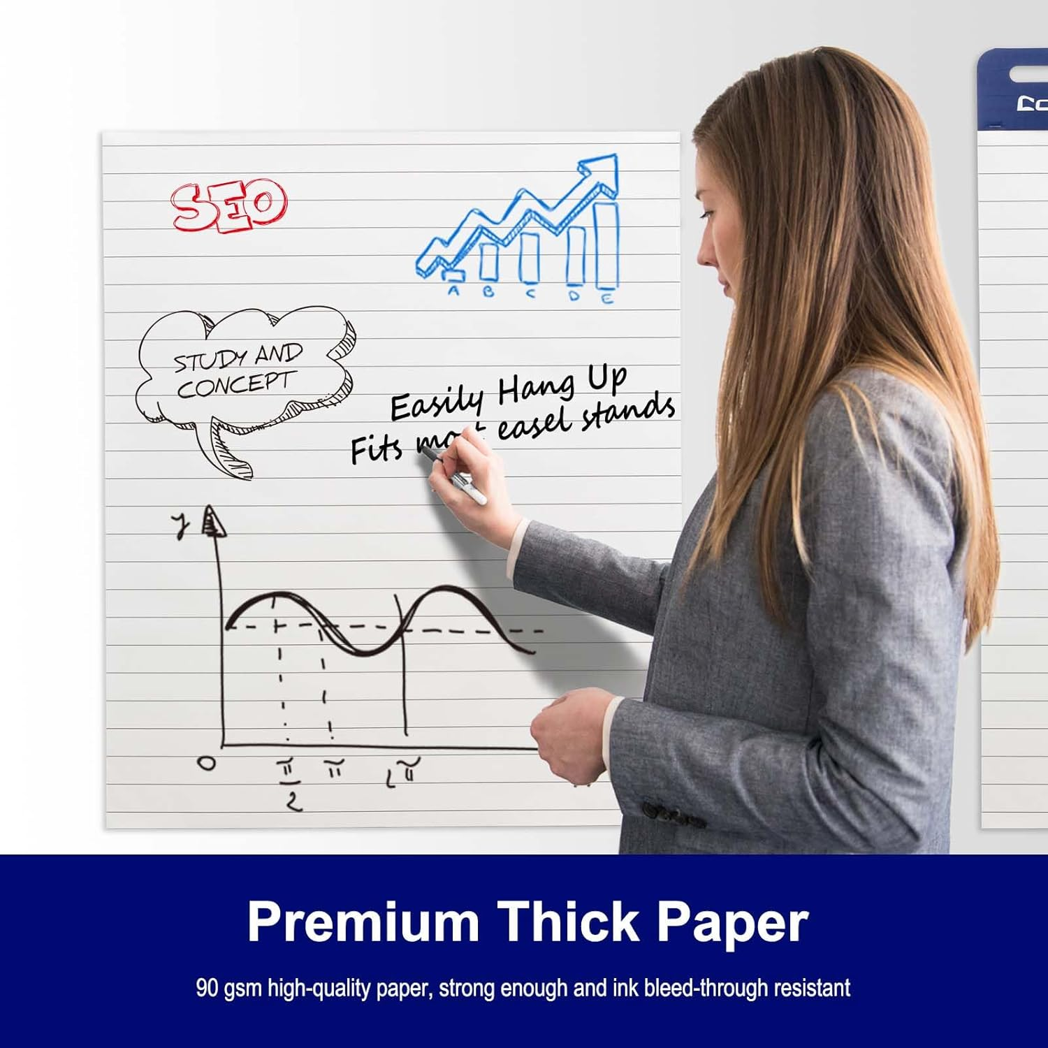 Comix Lined Sticky Easel Pad, 25 X 30 Inches Flip Chart Paper for Teachers, Large Self Stick Easel Paper, 30 Sheets/Pad, 2 Pads/Pack Office image number 1