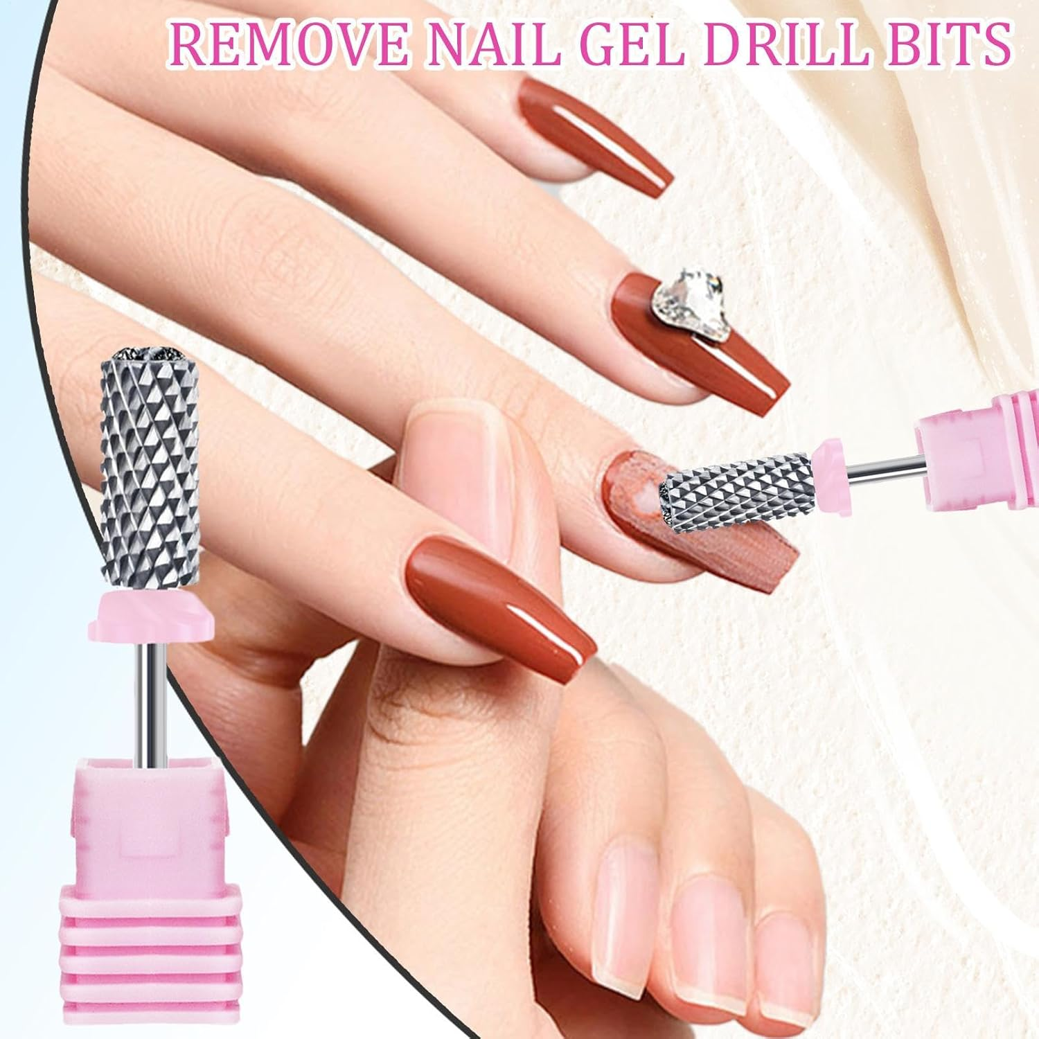 Cuticle Nail Bits | Acrylic Nail Drilltools - Rhinestone Dotted Cuticle Efile Remover, Gel Remover for Manicure Pedicure, Home Salon image number 2