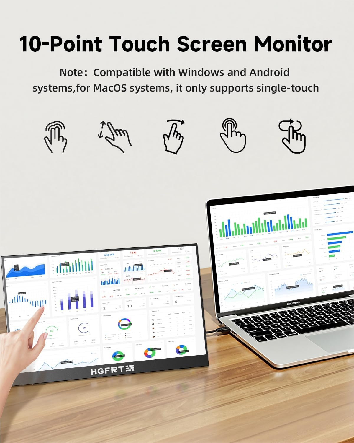 15.6 Inch Portable Monitor Touchscreen, 1920X1080P IPS HDR Touch Screen Travel Monitor with Kickstand & Speaker,Vesa HDMI USB C External Monitors for Laptop Computer PC Mac Phone Gaming image number 5