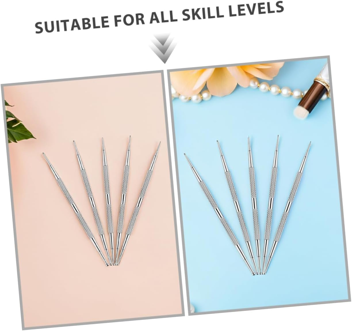 5PCS Stainless Steel Dual Tip Nail Dotting Pens for Rhinestones Painting Embossing Nail Art Tools Lightweight Portable Manicure Set for DIY and Salon Use