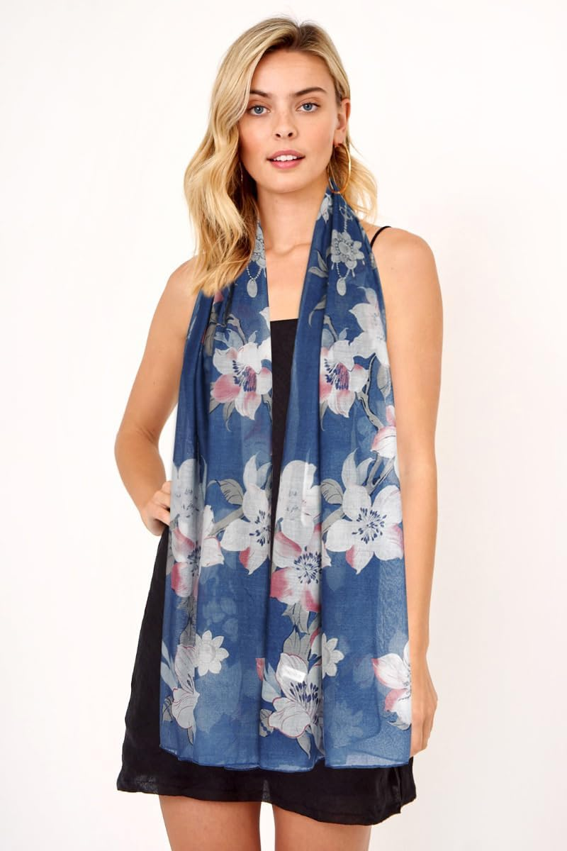 GERINLY Women Fashion Scarves Lightweight Flowers Print Shawl Wrap Head Scarf image number 5