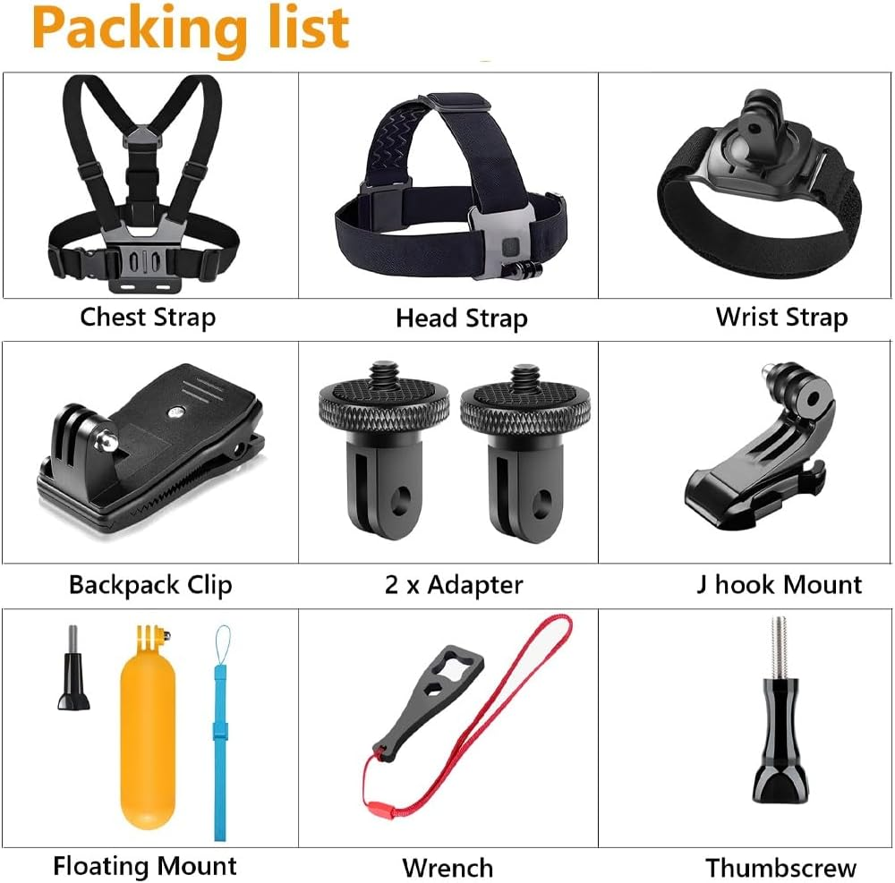 YEHOLDING Action Cam Mount Kit for Insta360 X4/X3/X2/Ace Pro/Ace, Backpack Clip, Chest Strap, Head Strap, Floating Mount, Black, Compatible with Gopro Hero, SJCAM (Pack of 10) image number 1