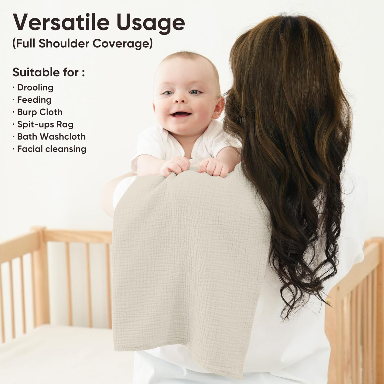 Bearmoss 100% Cotton Muslin Burp Cloths Sets 6 Pack Large Burping Clothes Extra Soft Absorbent 60X60Cm for Newborn Unisex Baby Girls and Boys (Gray Green) image number 3