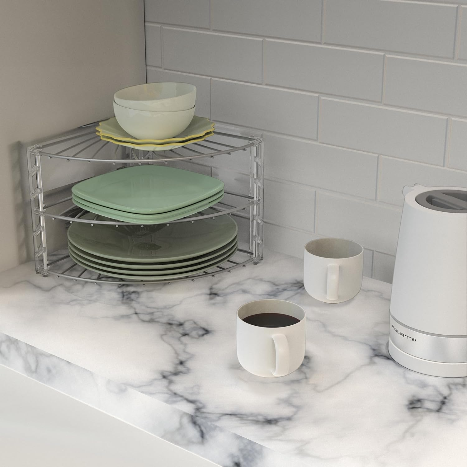 Simple Houseware 3-Tier Corner Plate Rack Counter Shelf, Silver - Bronze image number 4