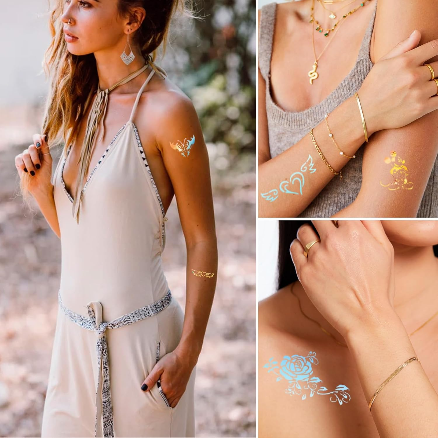 8 Pieces Glitter Tattoo Stencils, Tattoo Stencils Set, Children for Glitter Tattoos, Temporary Temporary Stencil Face, Henna Children'S Make-Up, Reusable Glitter Boys Glue, Sticker Adult Kit image number 3