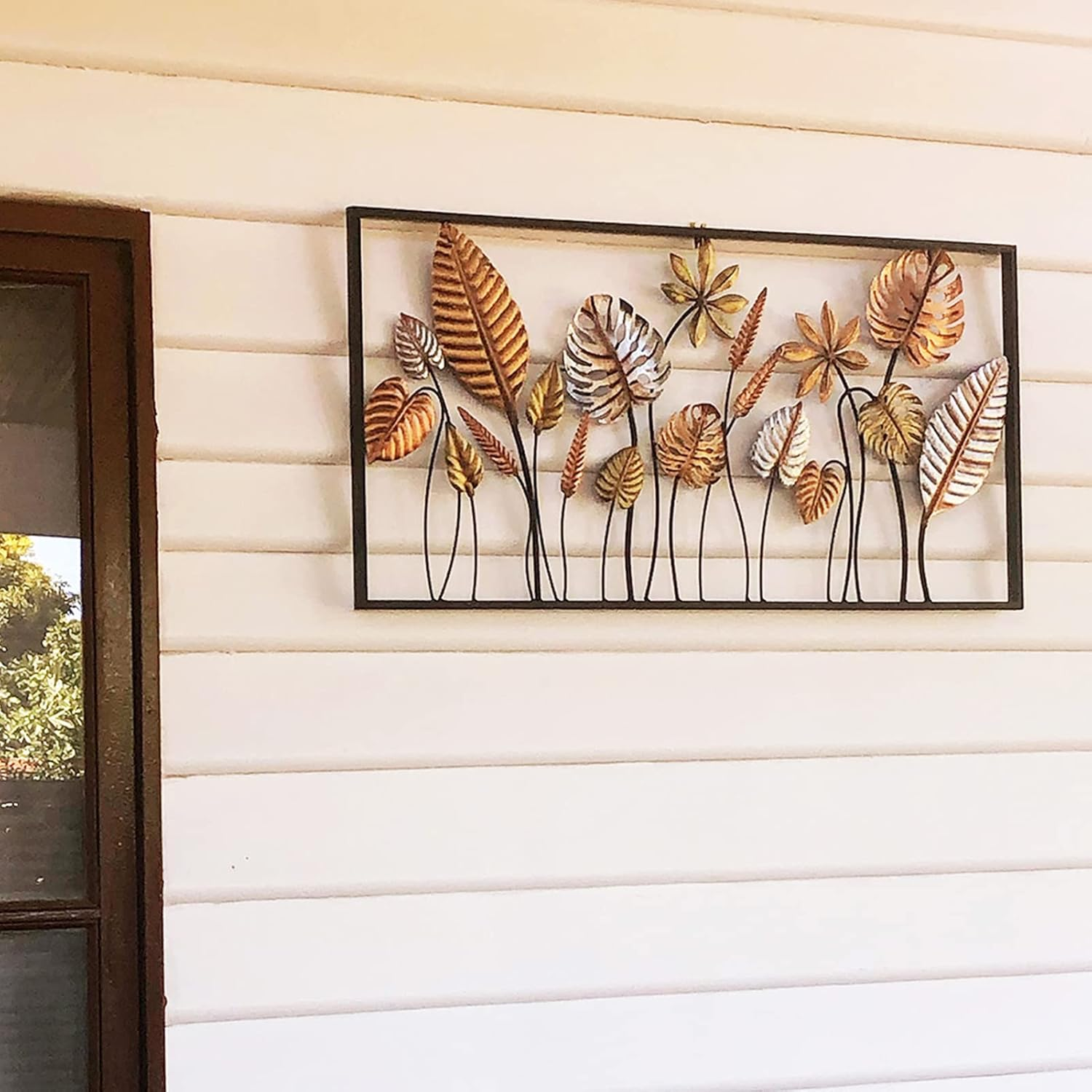 Metal Wall Art Autumn Hanging Framed Flower Leaf 90Cm Home Garden Decor Sculpture for Indoor Outdoor Gift image number 4