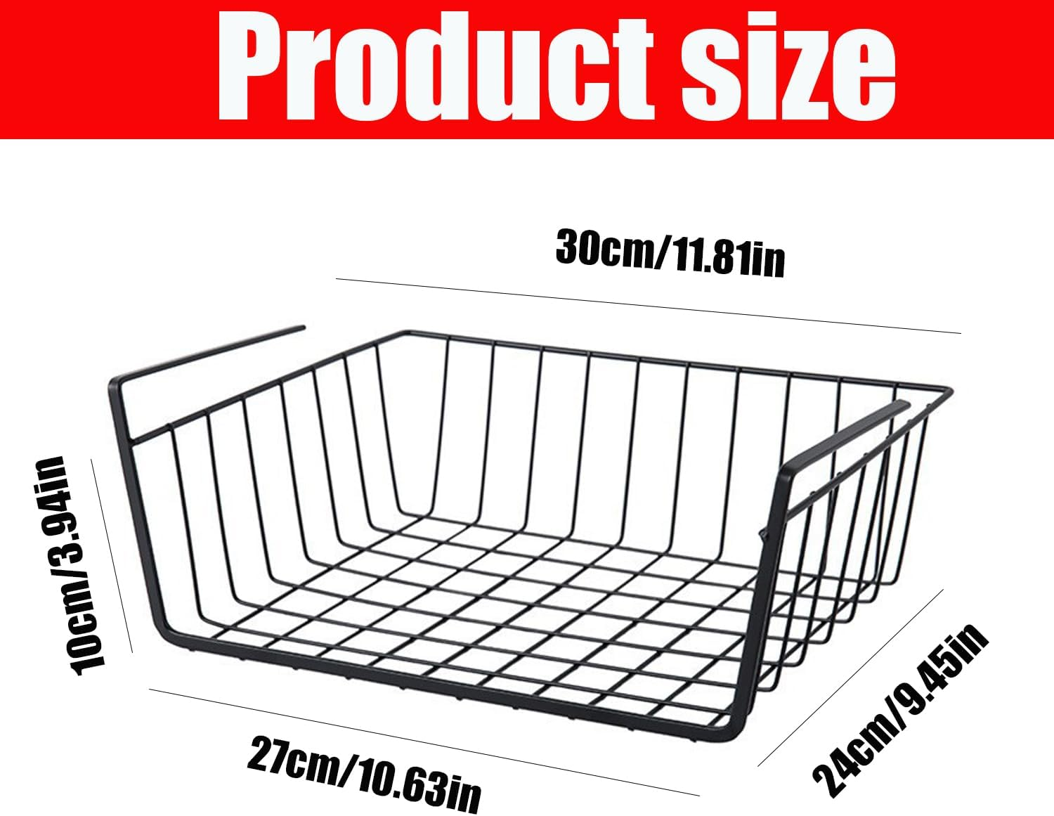 Xinghonyac 3 Pcs under Shelf Basket, under Shelf Storage Basket, Dormitory & Office Desk Kitchen Storage Rack Multifunctional Hanging Basket for Kitchen, Bedroom, Closet, Pantry (Black) image number 4