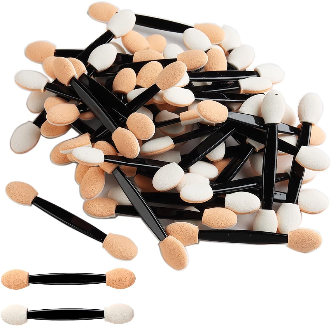 Fcozpjk 50PCS Chrome Nail Powder Applicator Brushes, Disposable Eyeshadow Applicator with Acrylic Storage Box, Nail Glitter Powder Pigment Pen Brush, Nail Art Applicator Tools