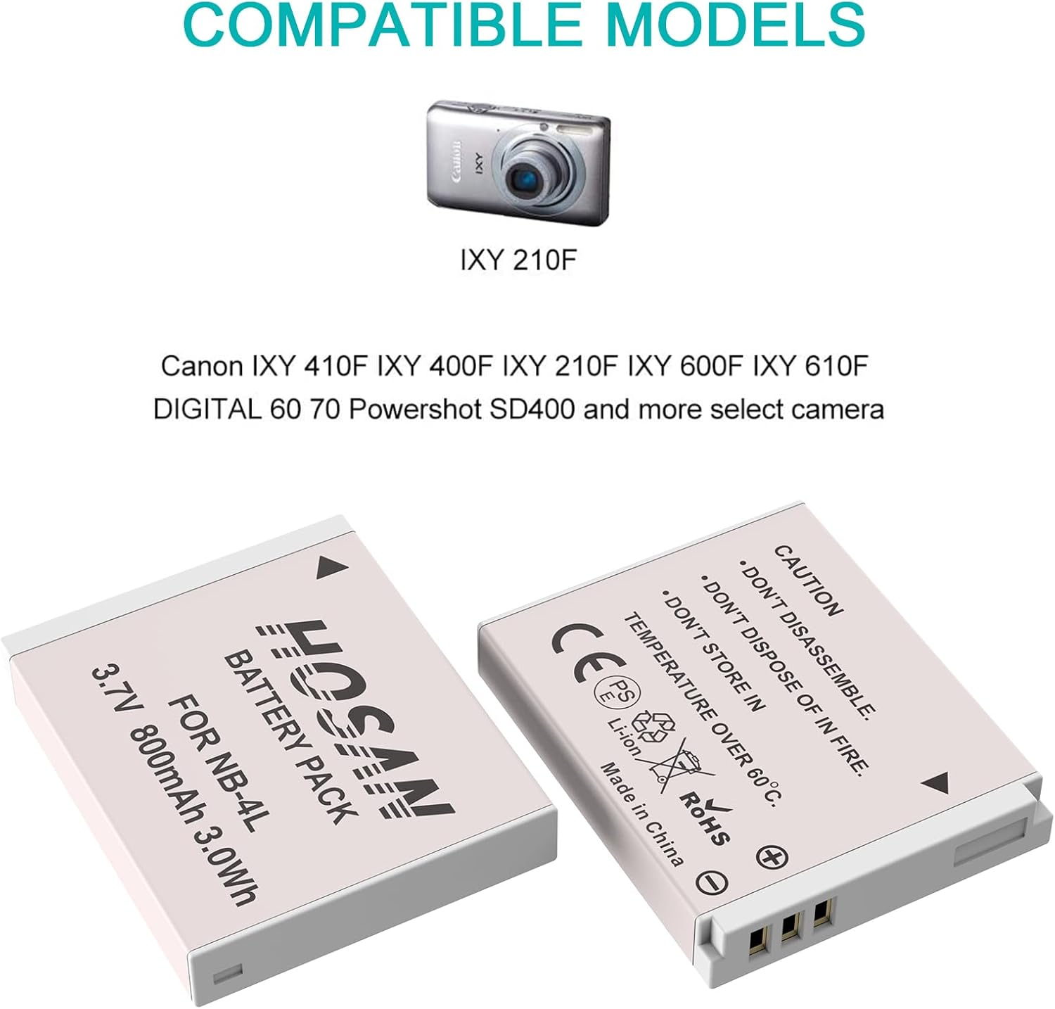 NB-4L Replacement Battery (2-Pack) and Portable USB Charger Kit for Canon NB-4L IXY 410F IXY 400F IXY 210F IXY 600F IXY 610F IXUS 50 IXUS 60 IXUS 70