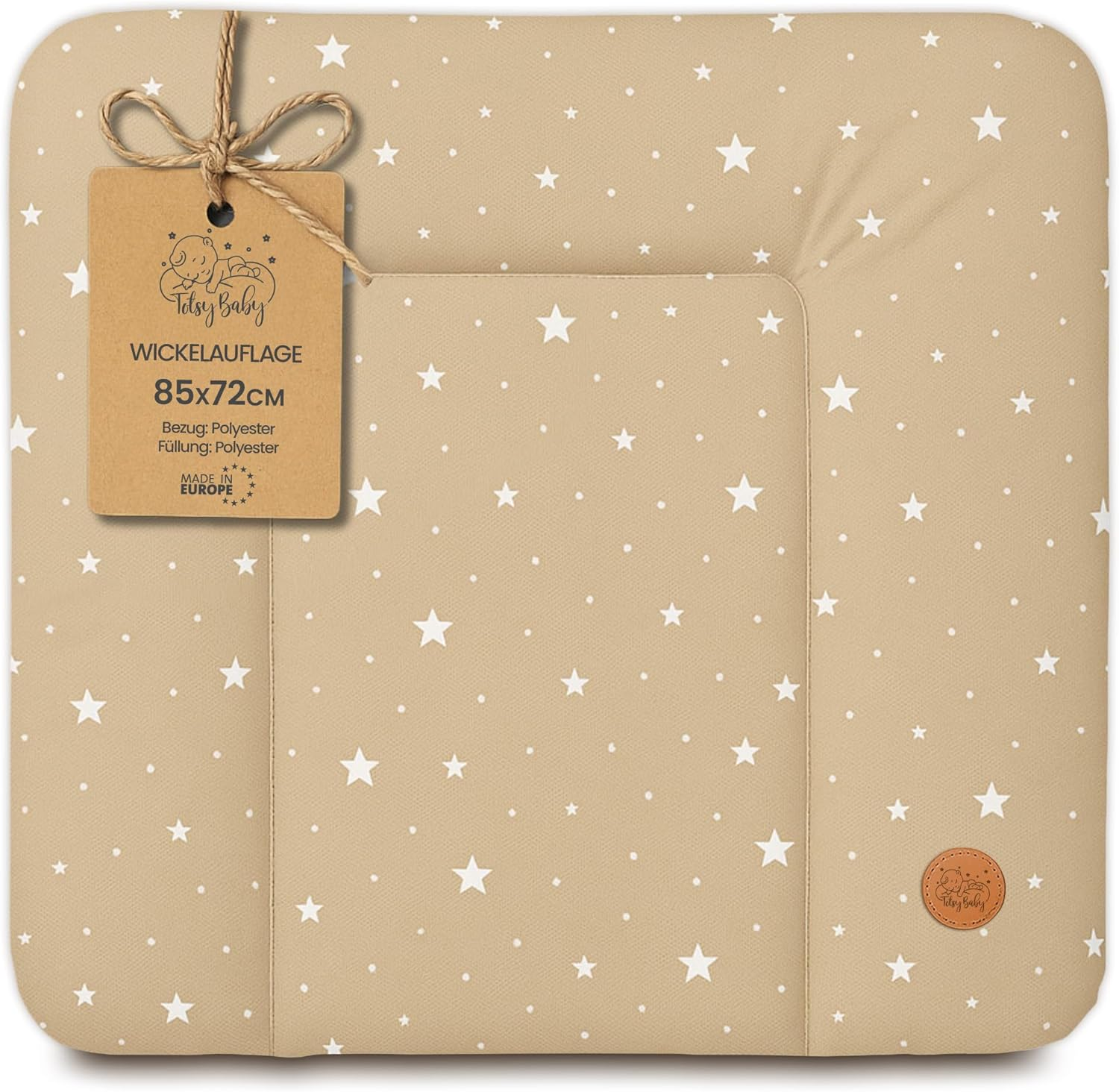Changing Mat Washable and Waterproof 85 X 72 Cm - Changing Mat for Laying on Changing Table Changing Table Changing Table or Washing Machine Changing Mat 85 X 72 Cm Beige with White Stars image number 3
