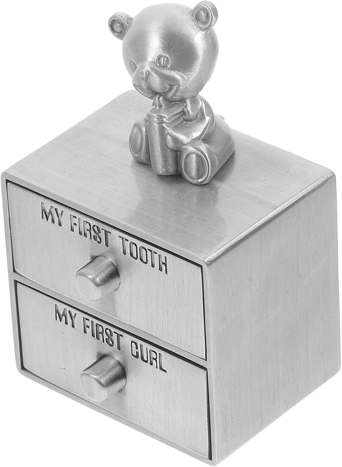 Metal Baby Keepsake Box with Double Layer Infant Tooth and Hair Curl Holder, Antique Tin Color for Baby First Tooth and Hair Collection, Desk Trinket Organizer for Newborn image number 6