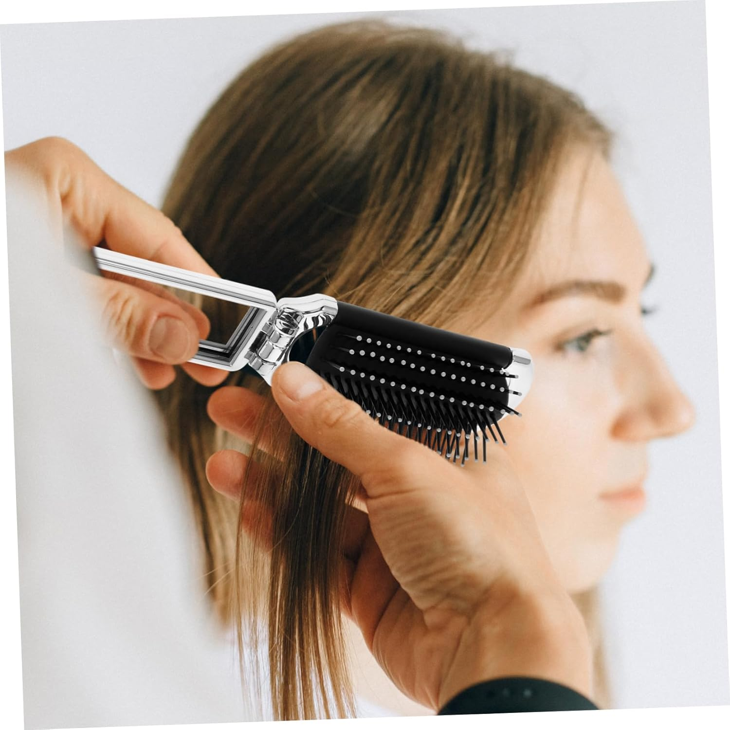 Folding Hair Brush Mirror Portable Mini Hair Comb for Purse Travel Size Compact Brush for Women image number 3
